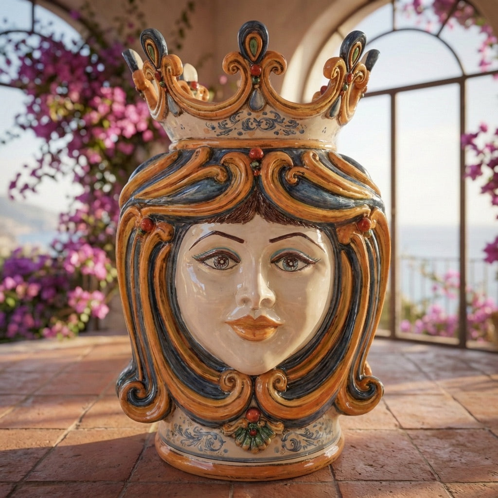 Testa di Moro, Donna, Blu e Arancio. Ceramica siciliana di Caltagirone, Sofia