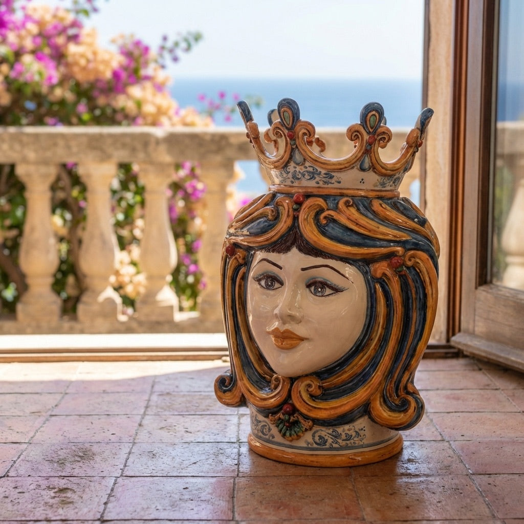 Testa di Moro, Donna, Blu e Arancio. Ceramica siciliana di Caltagirone, Sofia