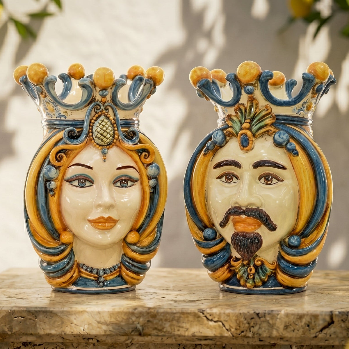Testa di Moro, Donna, Blu e Arancio. Ceramiche Sofia, Caltagirone