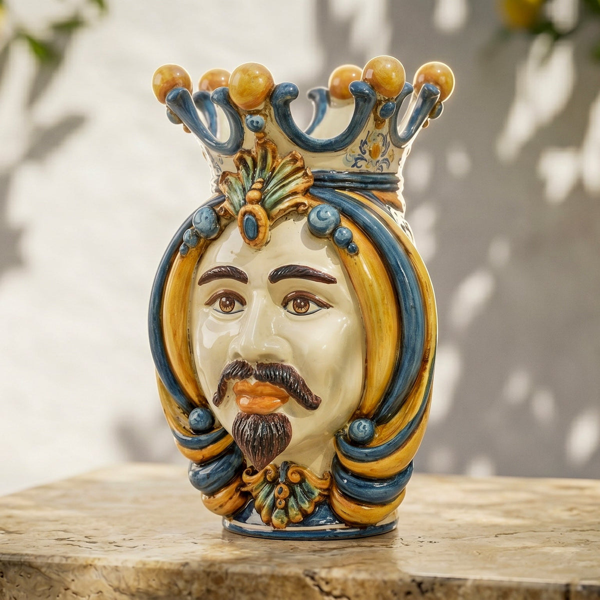 Testa di Moro, Maschio Bianco, Blu e Arancio. Ceramiche Sofia, Caltagirone