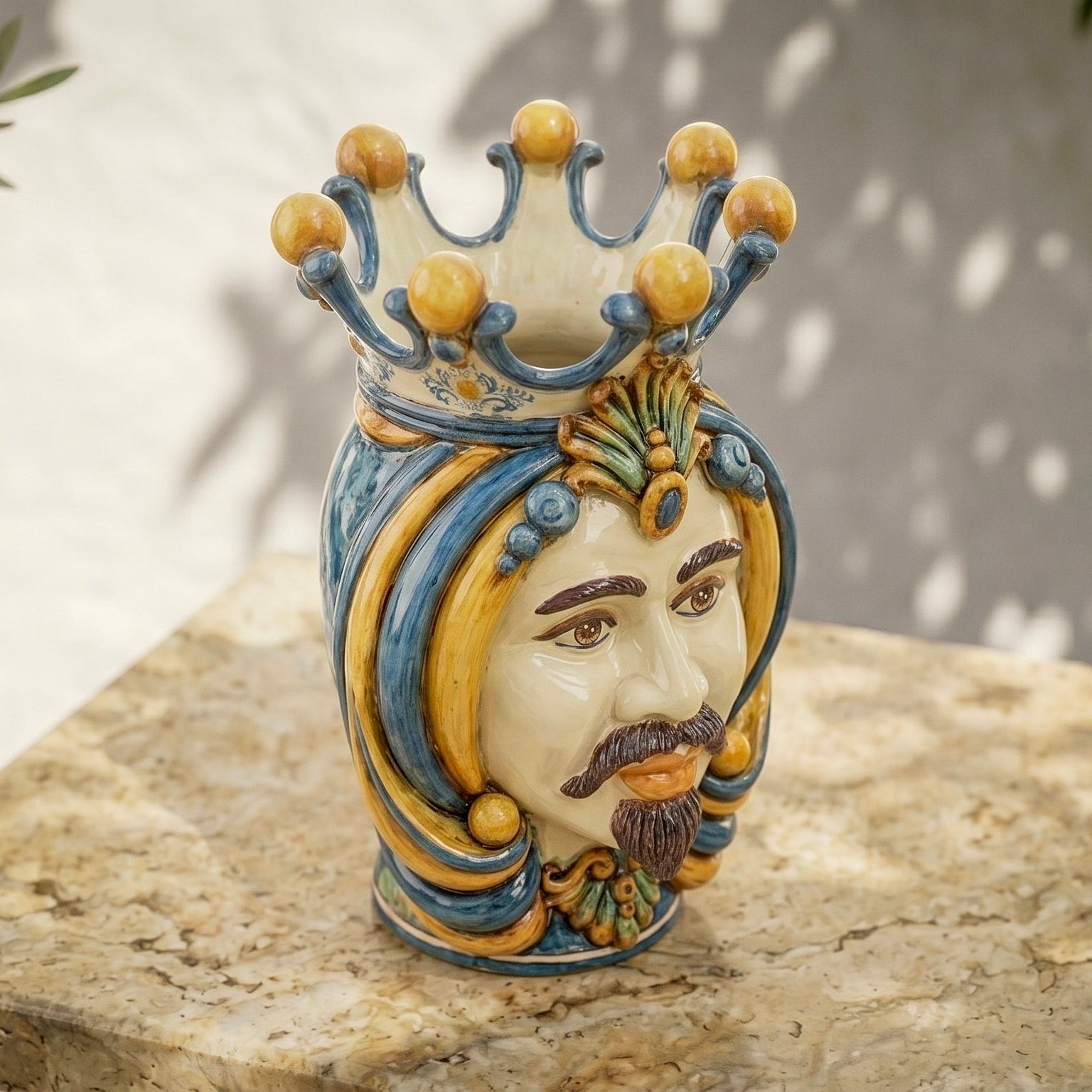 Testa di Moro, Maschio Bianco, Blu e Arancio. Ceramiche Sofia, Caltagirone