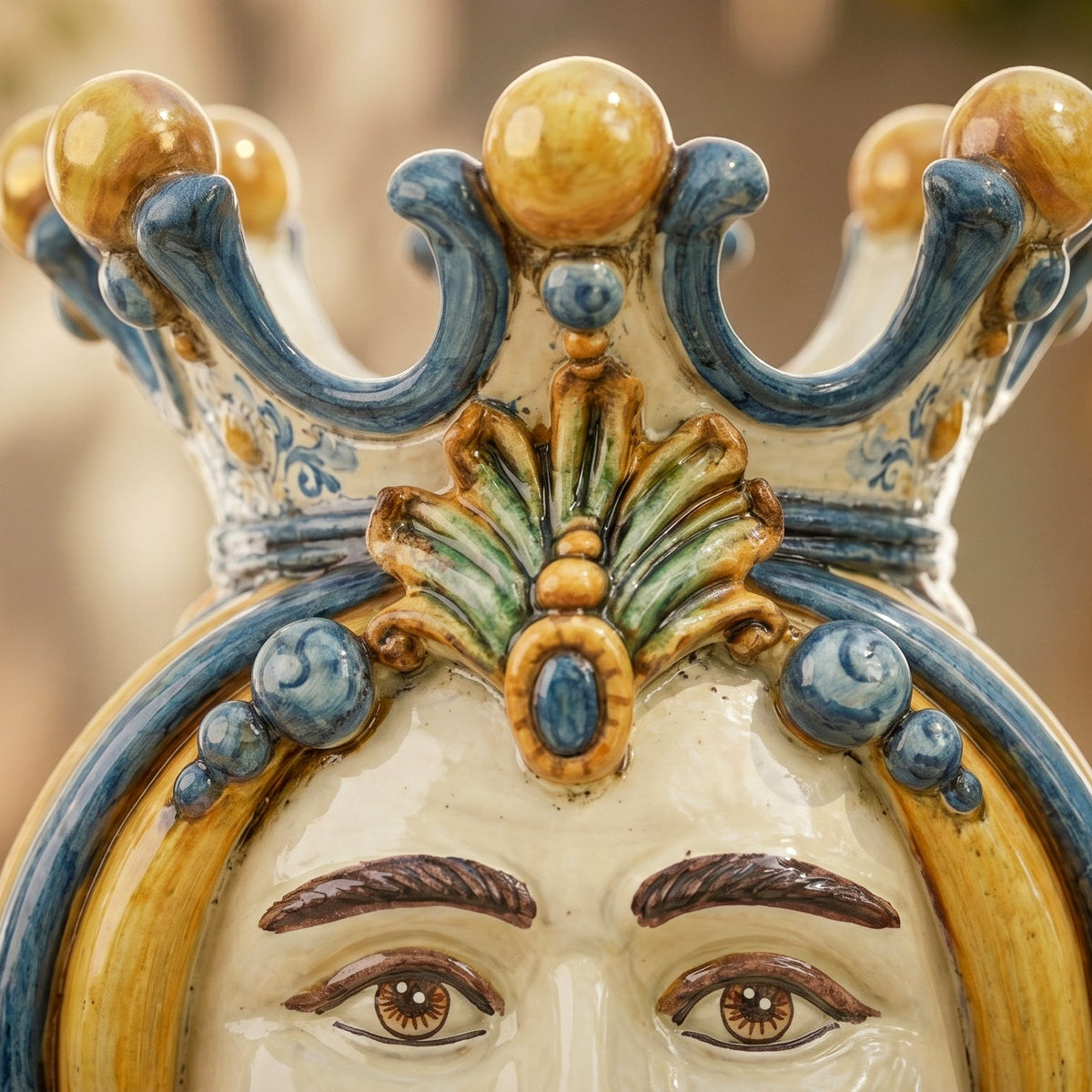 Testa di Moro, Maschio Bianco, Blu e Arancio. Ceramiche Sofia, Caltagirone