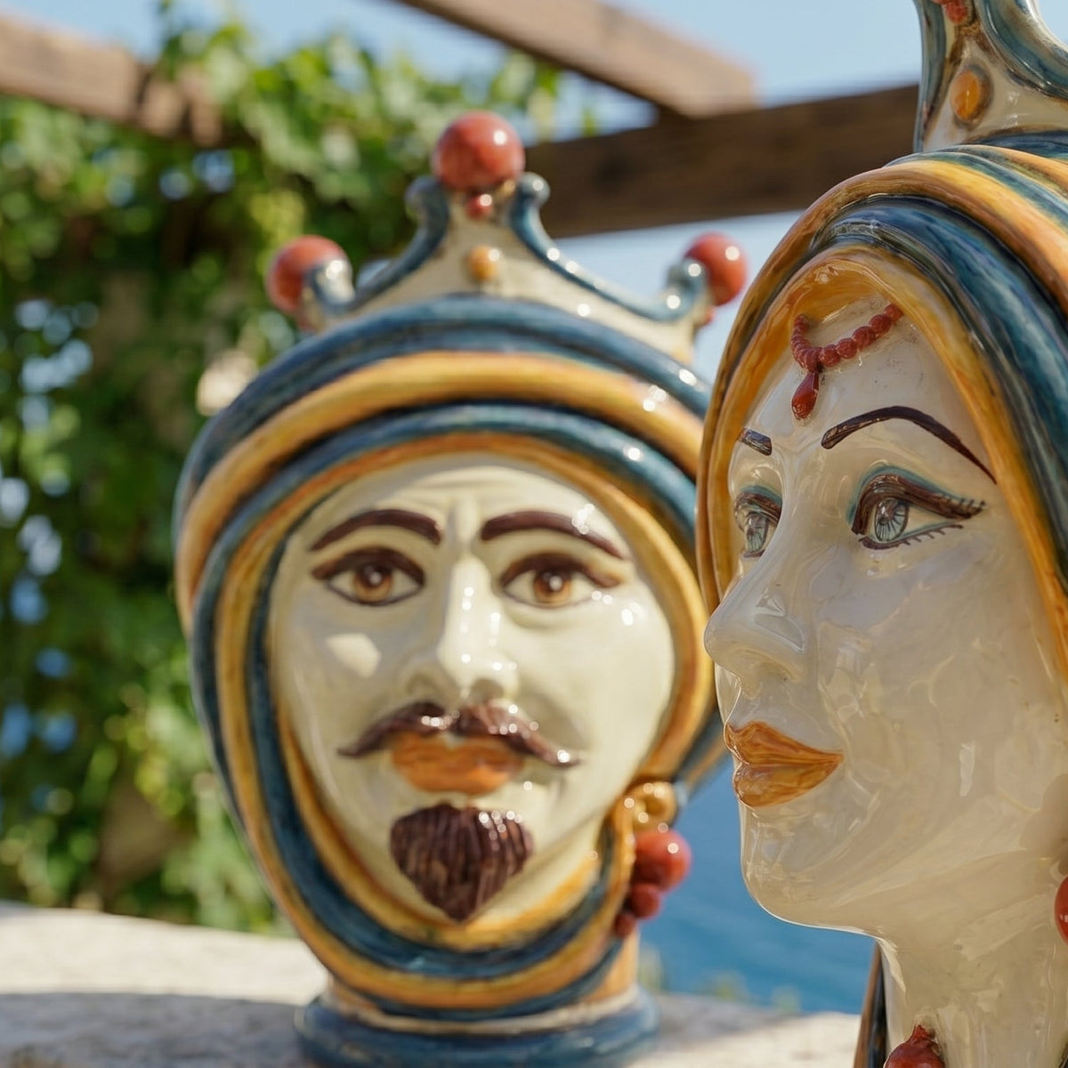 Testa di Moro, Maschio Bianco, Blu e Arancio. Ceramiche Sofia, Caltagirone