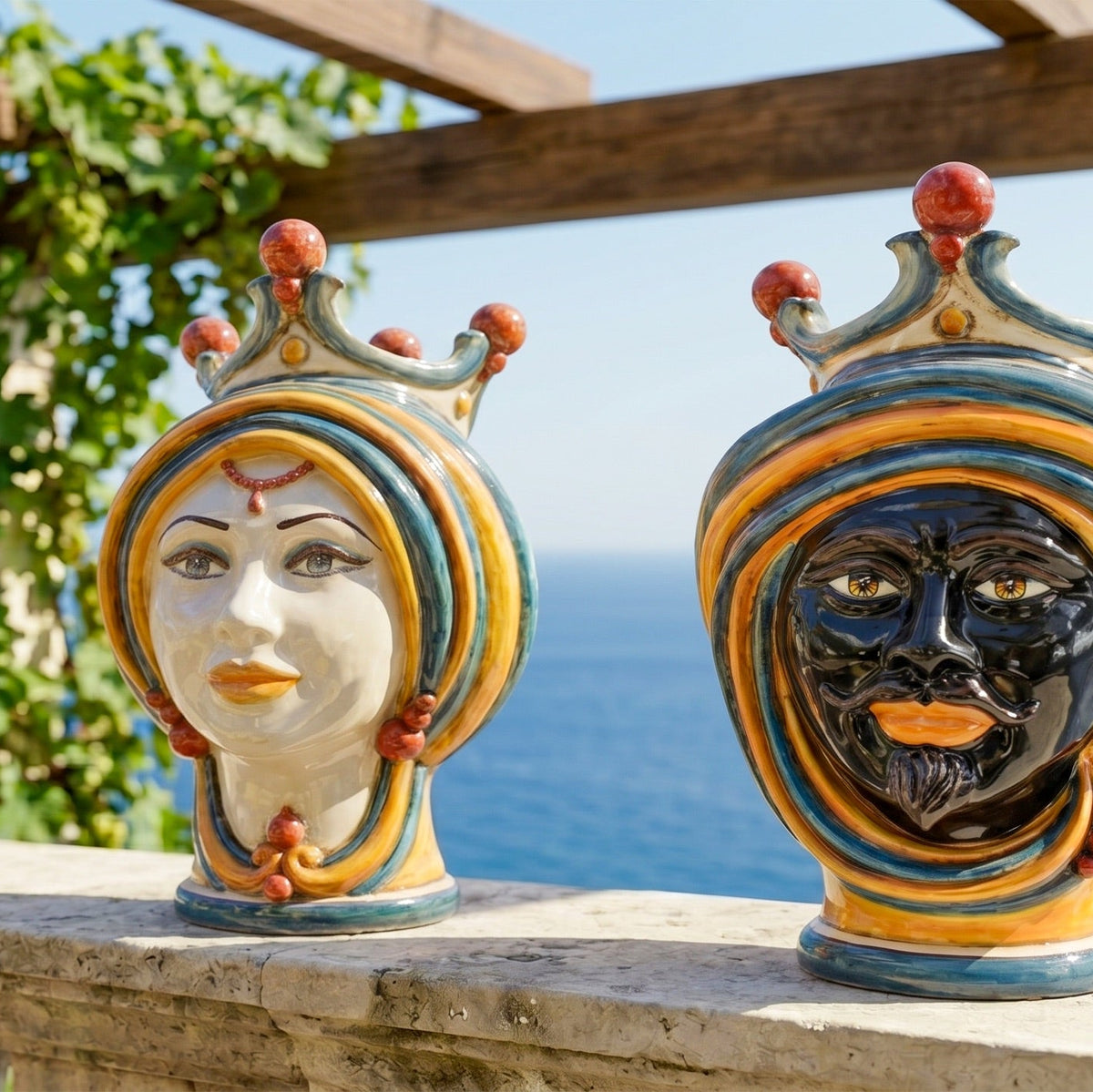 Testa di Moro, Maschio Moro, Blu e Arancio. Ceramiche Sofia, Caltagirone