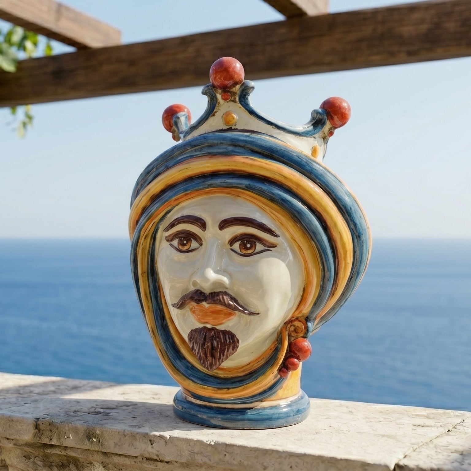 Testa di Moro, Maschio Bianco, Blu e Arancio. Ceramiche Sofia, Caltagirone