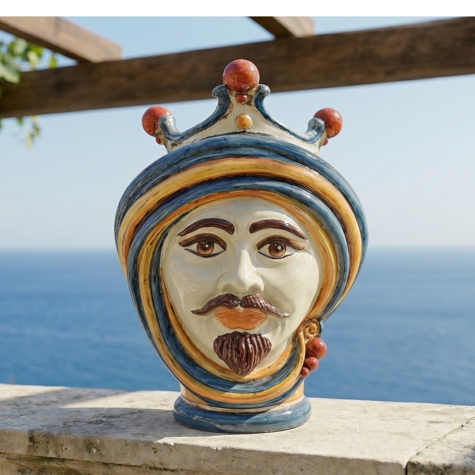 Testa di Moro, Maschio Bianco, Blu e Arancio. Ceramiche Sofia, Caltagirone