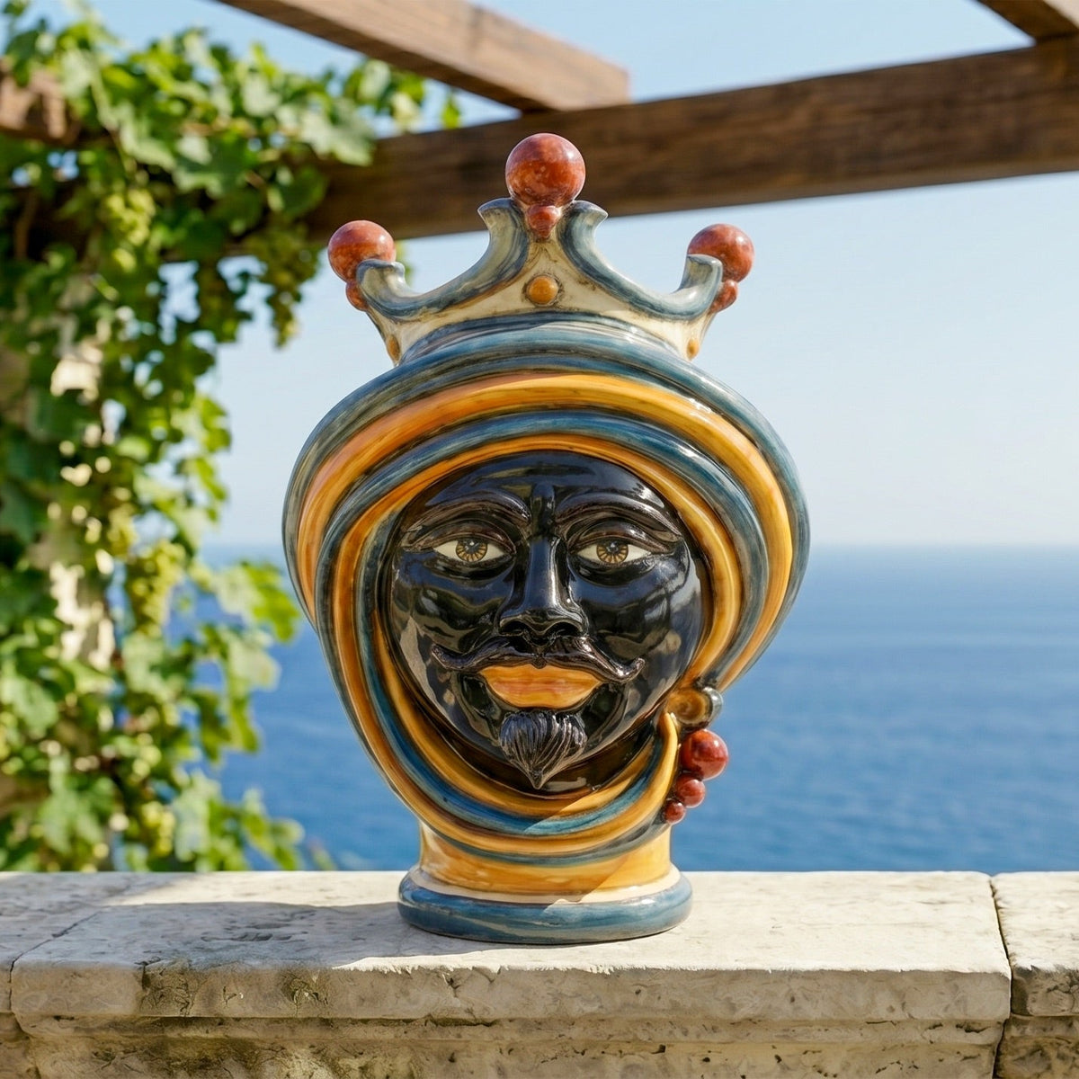 Testa di Moro, Maschio Moro, Blu e Arancio. Ceramiche Sofia, Caltagirone