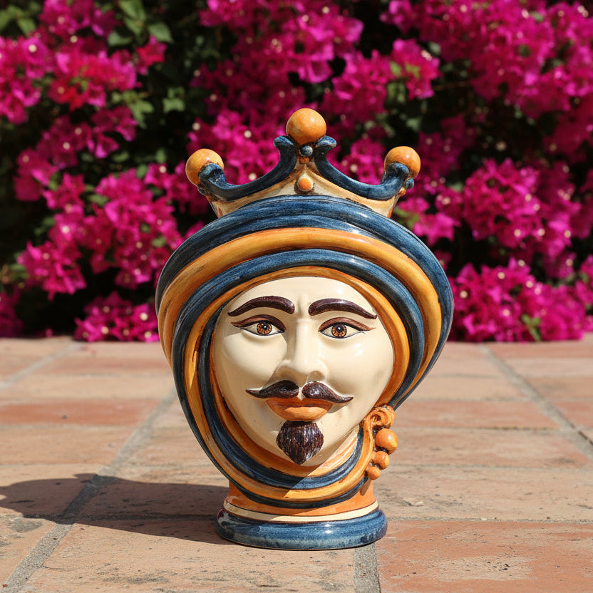 Testa di Moro, Maschio, Blu e Arancio. Ceramiche Sofia, Caltagirone