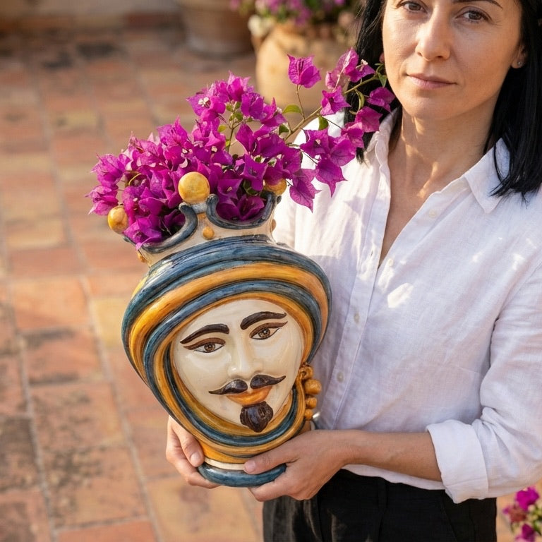 Testa di Moro, Maschio, Blu e Arancio. Ceramiche Sofia, Caltagirone