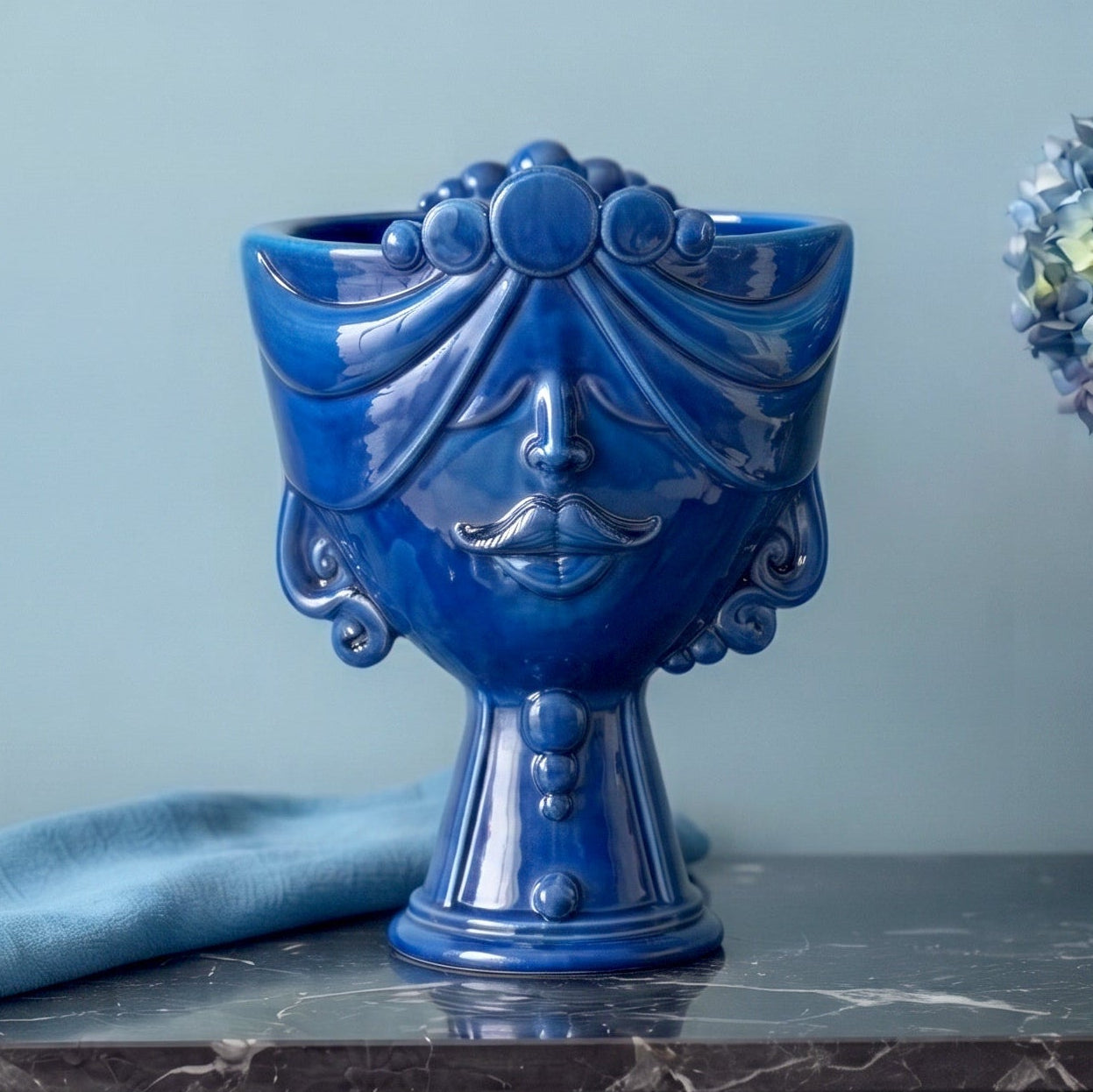 Testa Zahira h 30 cm - Donna, Blu Intenso | Ceramica Caltagirone