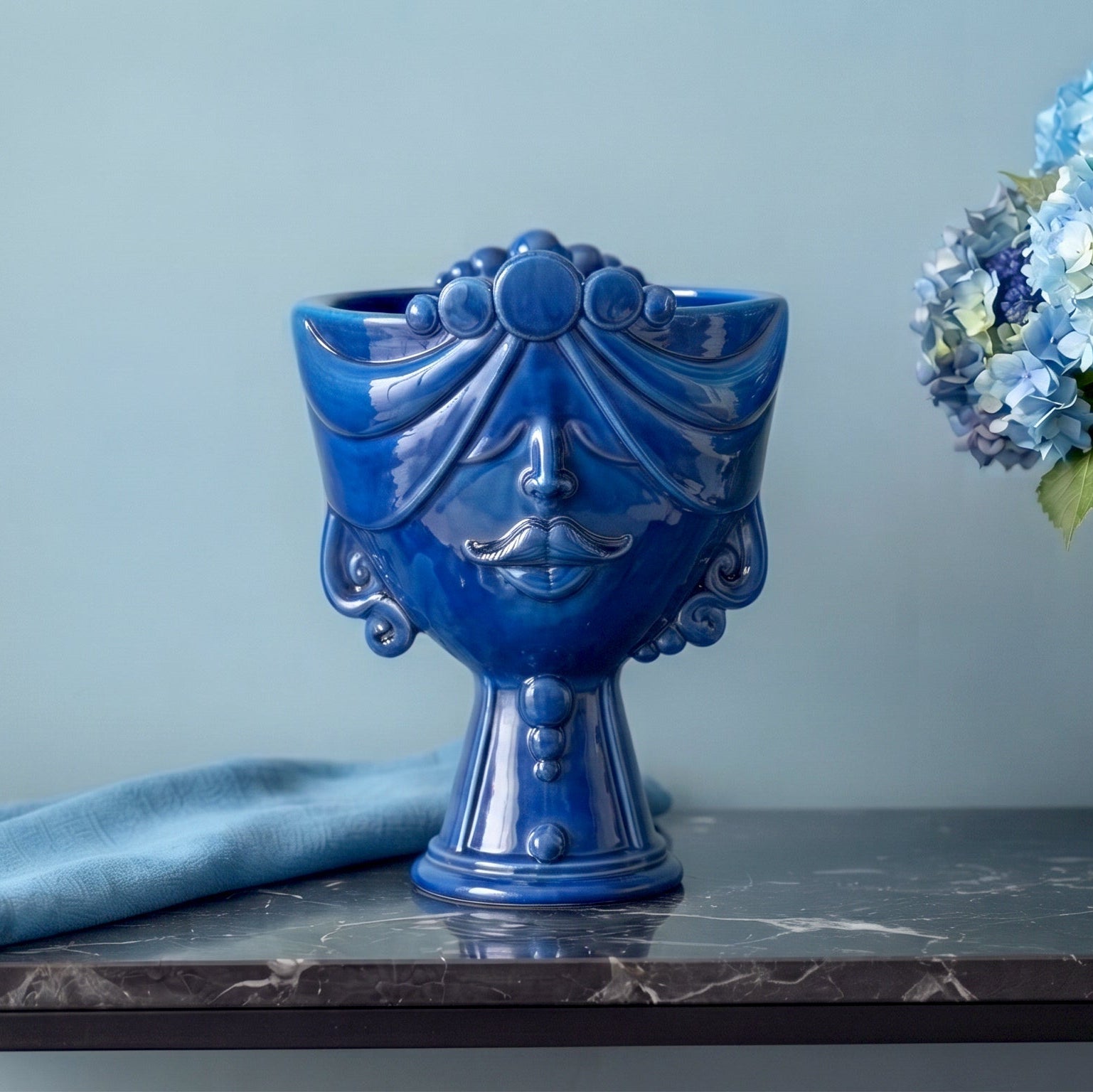 Testa Zahira h 30 cm - Donna, Blu Intenso | Ceramica Caltagirone