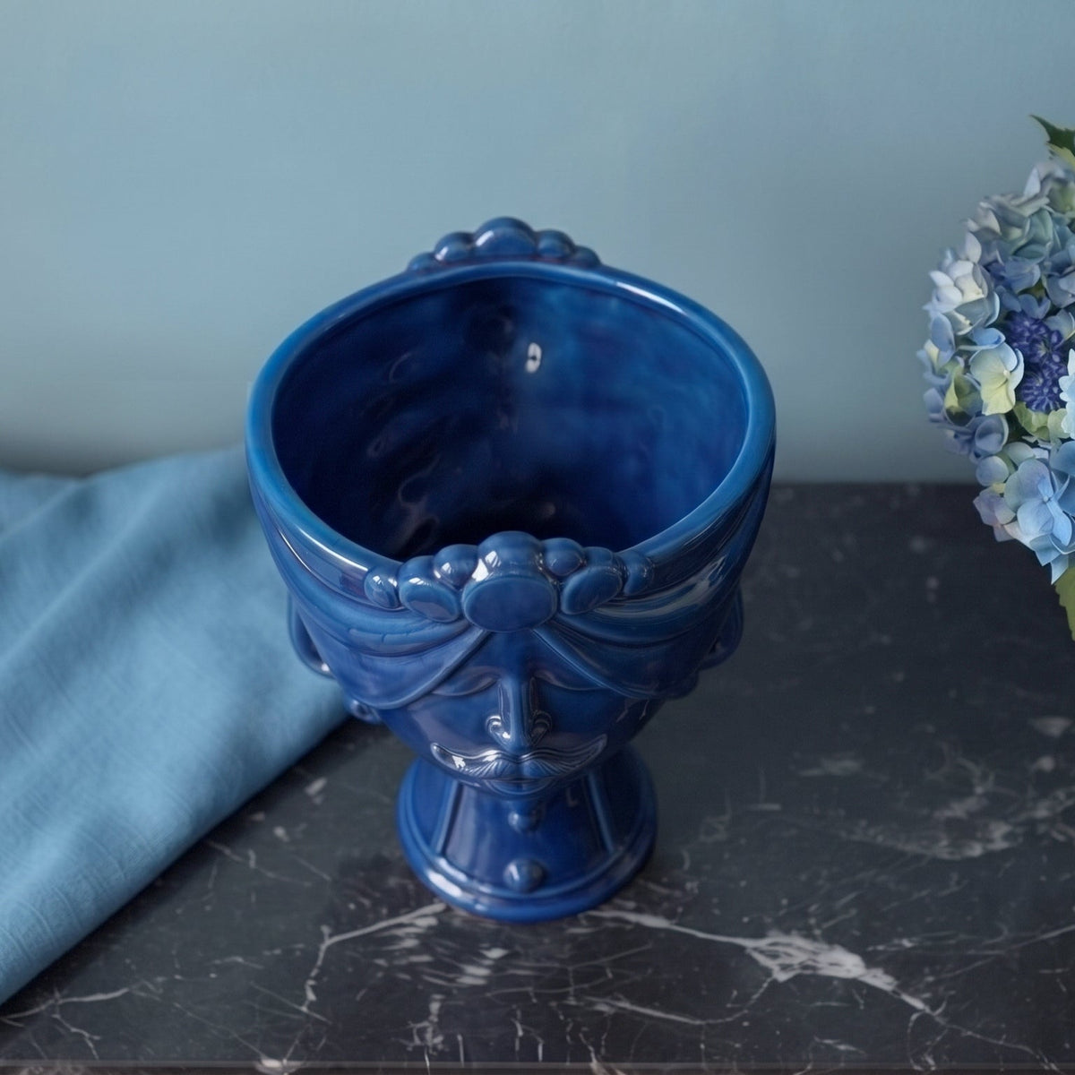 Testa Zahira h 30 cm - Donna, Blu Intenso | Ceramica Caltagirone