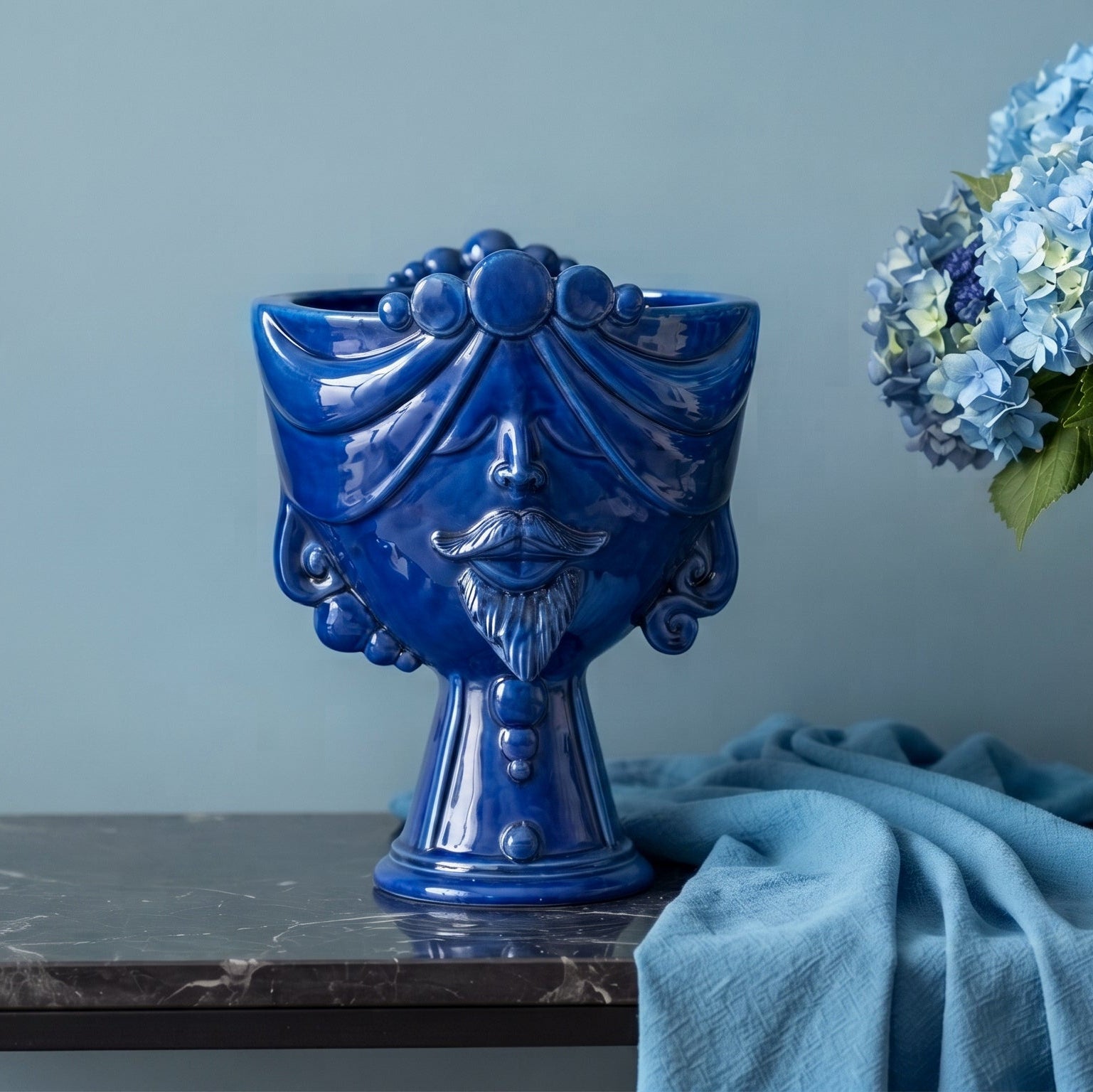 Testa Zahira h 30 cm - Uomo, Blu Intenso | Ceramica Caltagirone