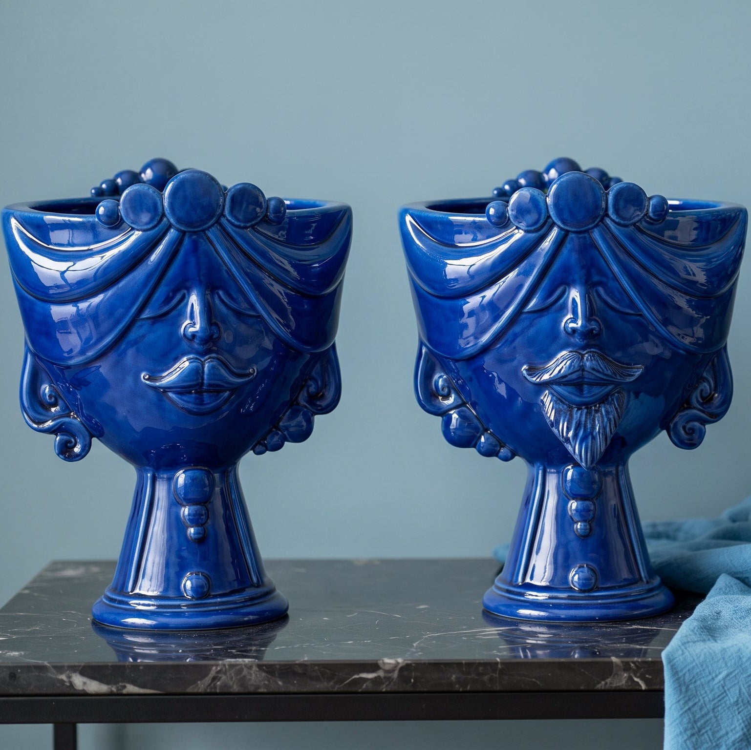 Testa Zahira h 30 cm - Donna, Blu Intenso | Ceramica Caltagirone