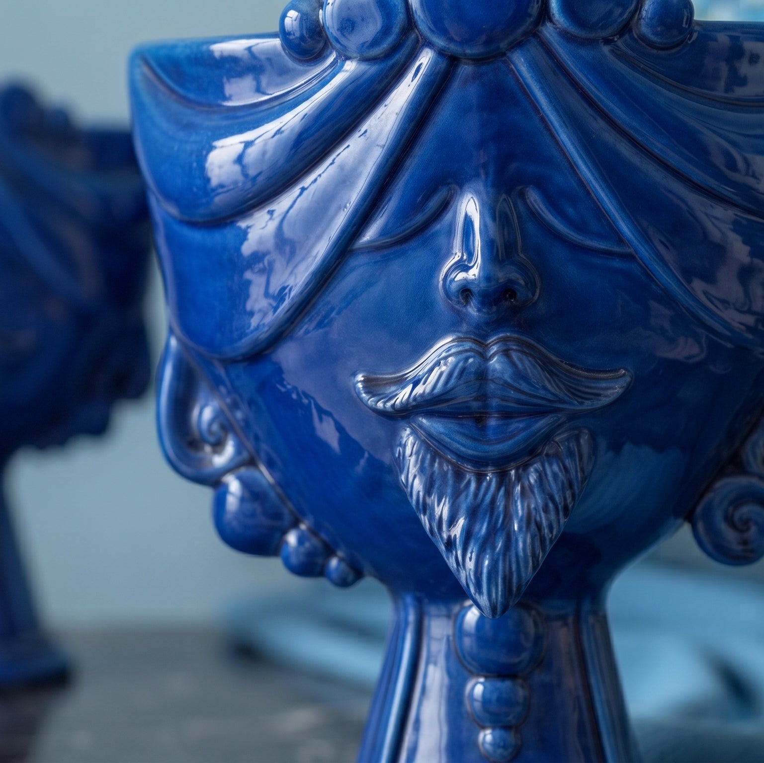 Testa Zahira h 30 cm - Uomo, Blu Intenso | Ceramica Caltagirone