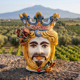 Testa di Moro con Melograni h 40 cm - Uomo, Giallo e Arancio