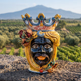 Testa di Moro con Melograni h 40 cm - Uomo, Giallo e Arancio