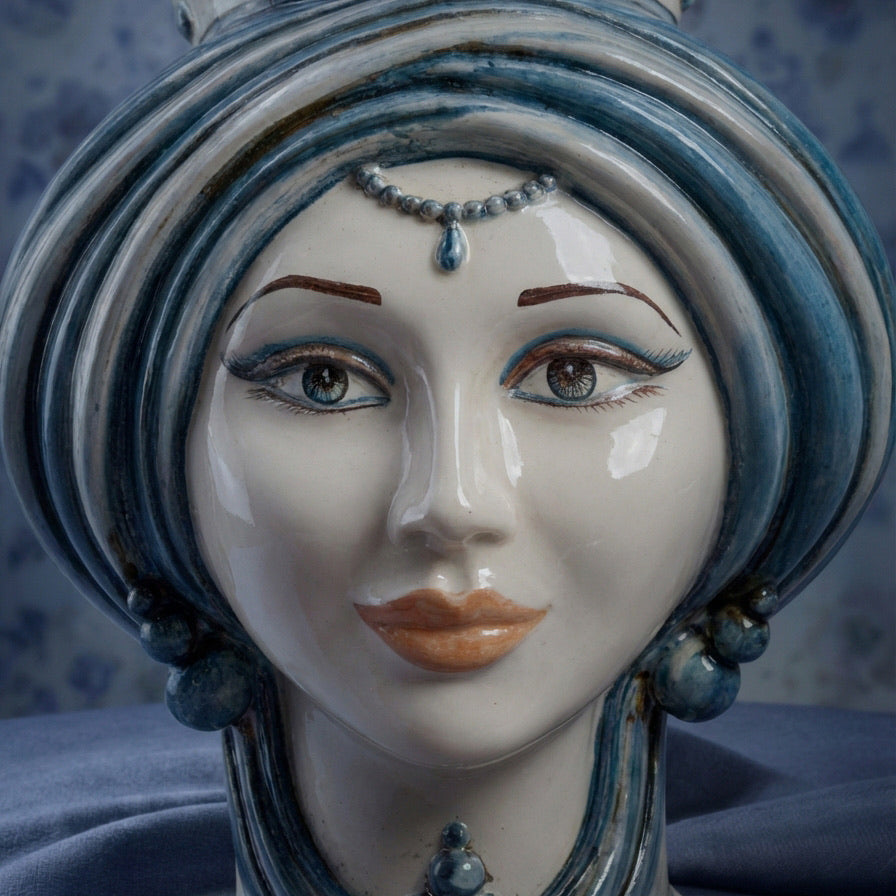 Testa di Moro, Donna, Mono Blu. Ceramiche Sofia, Caltagirone