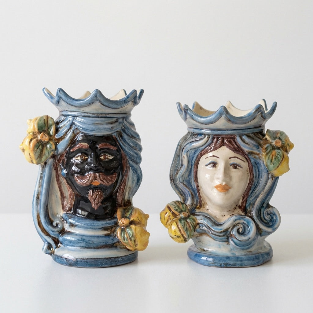 Testa di Moro, Maschio Moro, Mono Blu. Ceramica siciliana di Caltagirone, Sofia