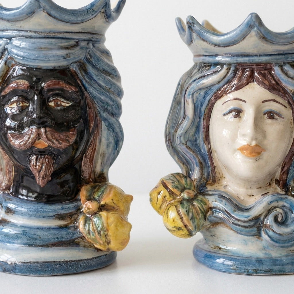 Testa di Moro, Maschio Moro, Mono Blu. Ceramica siciliana di Caltagirone, Sofia