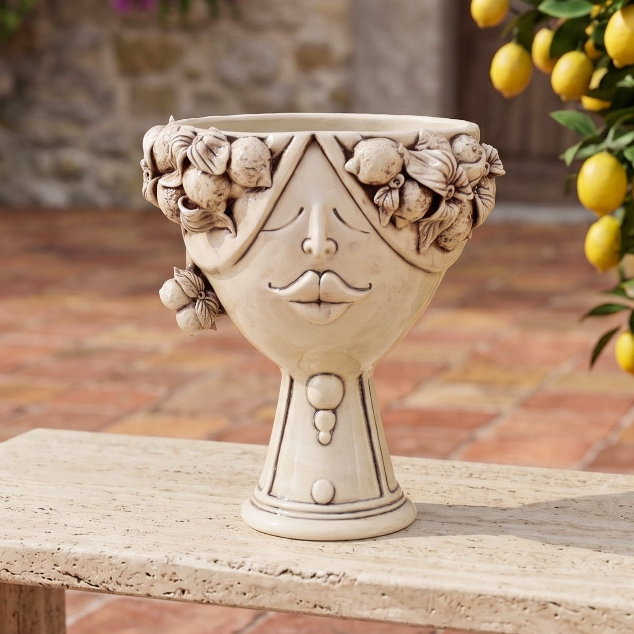 Testa Zahira con Limoni h 30 cm - Donna, Madreperla Antichizzato | Ceramica Caltagirone