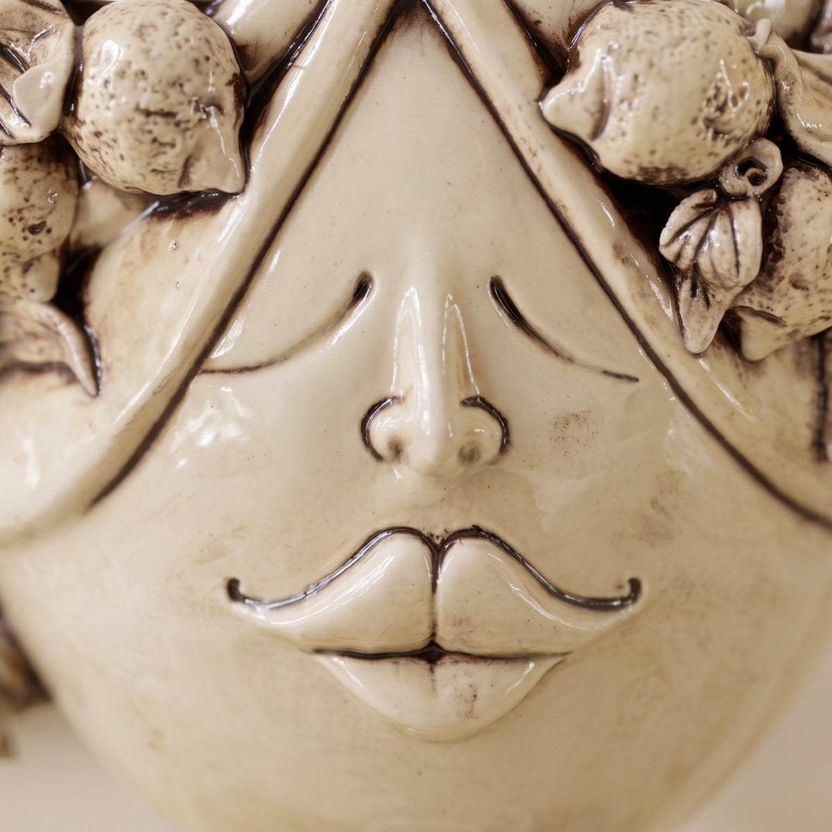Testa Zahira con Limoni h 30 cm - Donna, Madreperla Antichizzato | Ceramica Caltagirone