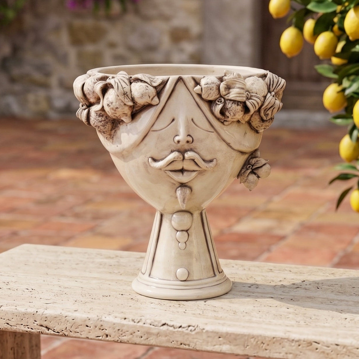 Testa Zahira con Limoni h 30 cm - Uomo, Madreperla Antichizzato | Ceramica Caltagirone