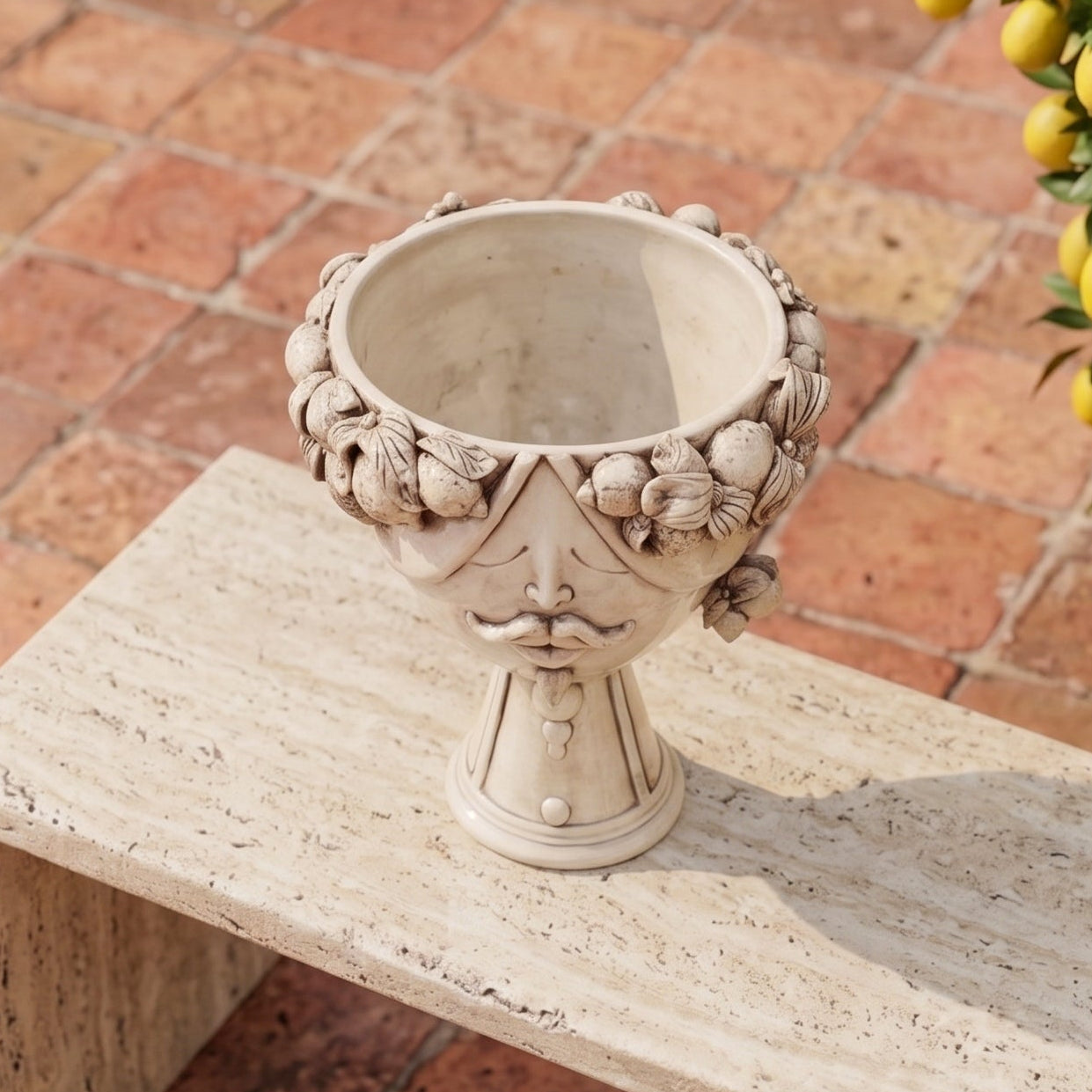 Testa Zahira con Limoni h 30 cm - Uomo, Madreperla Antichizzato | Ceramica Caltagirone