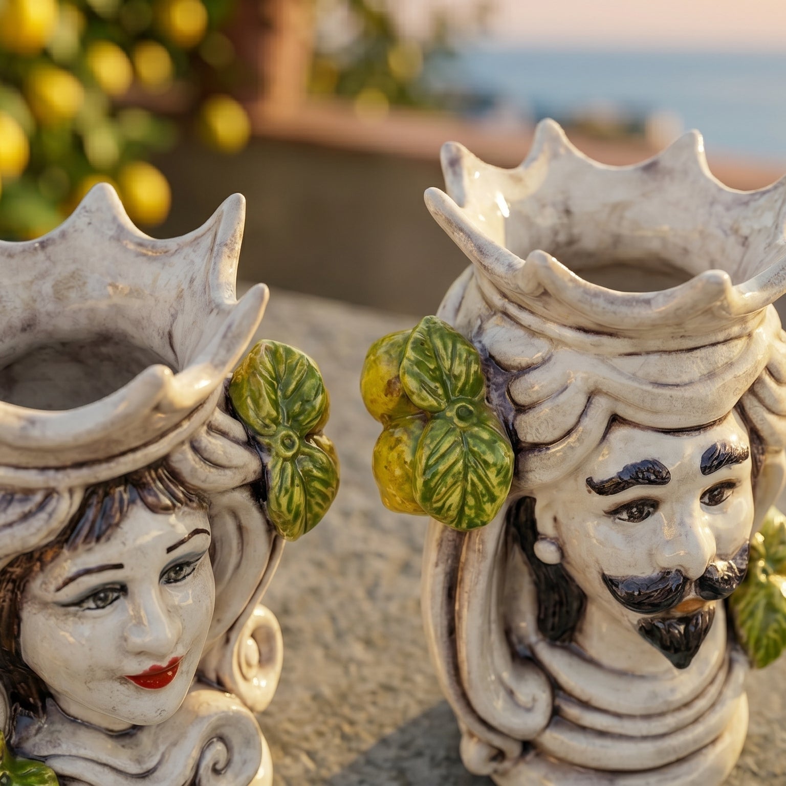 Testa di Moro, Limoni di Sicilia, Madreperla Colorato. Ceramiche Sofia, Caltagirone