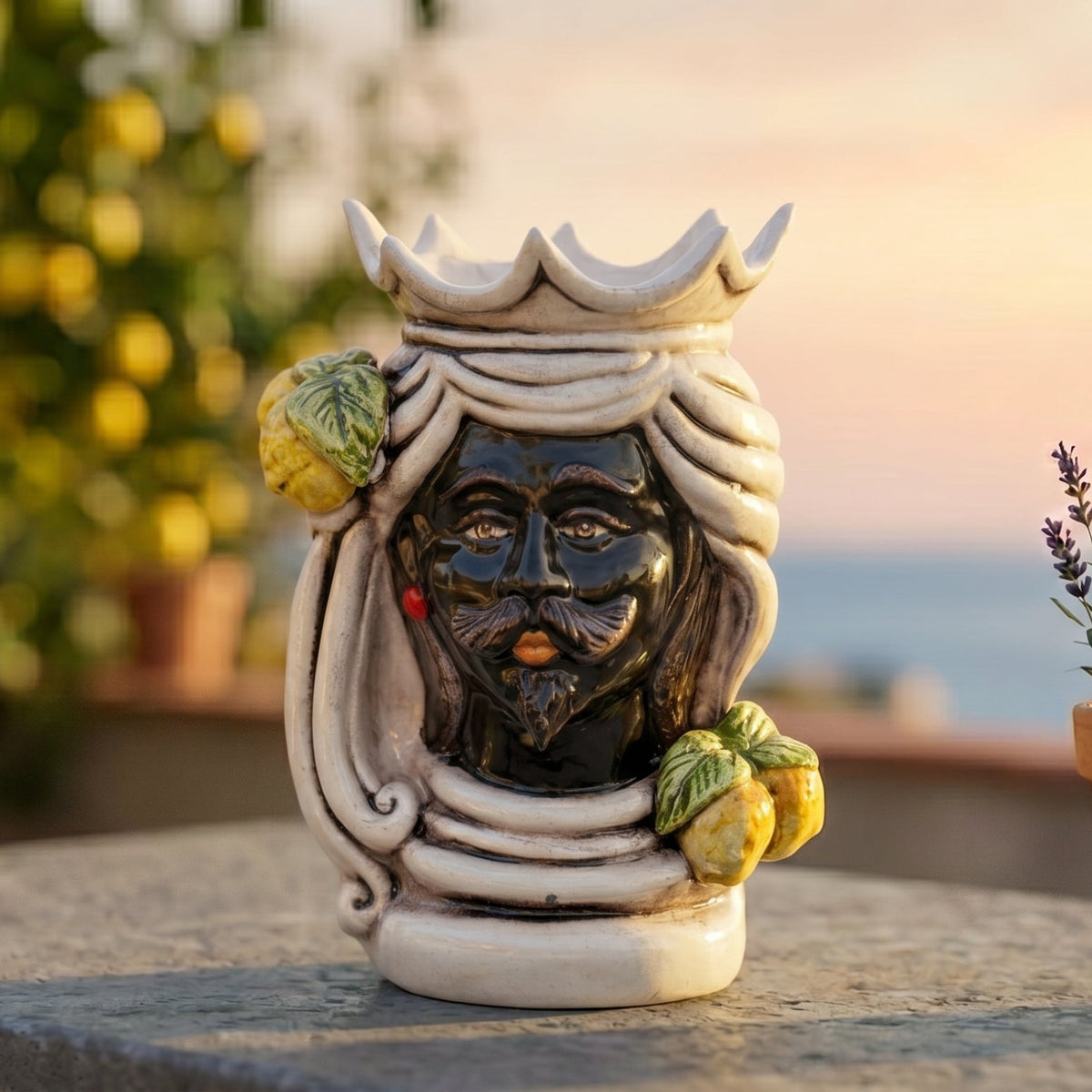 Testa di Moro, Maschio Moro, Limoni di Sicilia, Madreperla Colorato. Ceramiche Sofia, Caltagirone