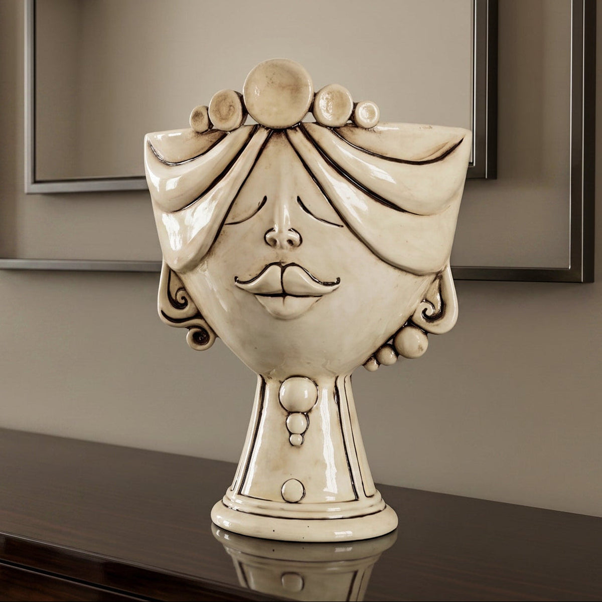 Testa Zahira h 30 cm - Donna, Madreperla Antichizzato | Ceramica Caltagirone