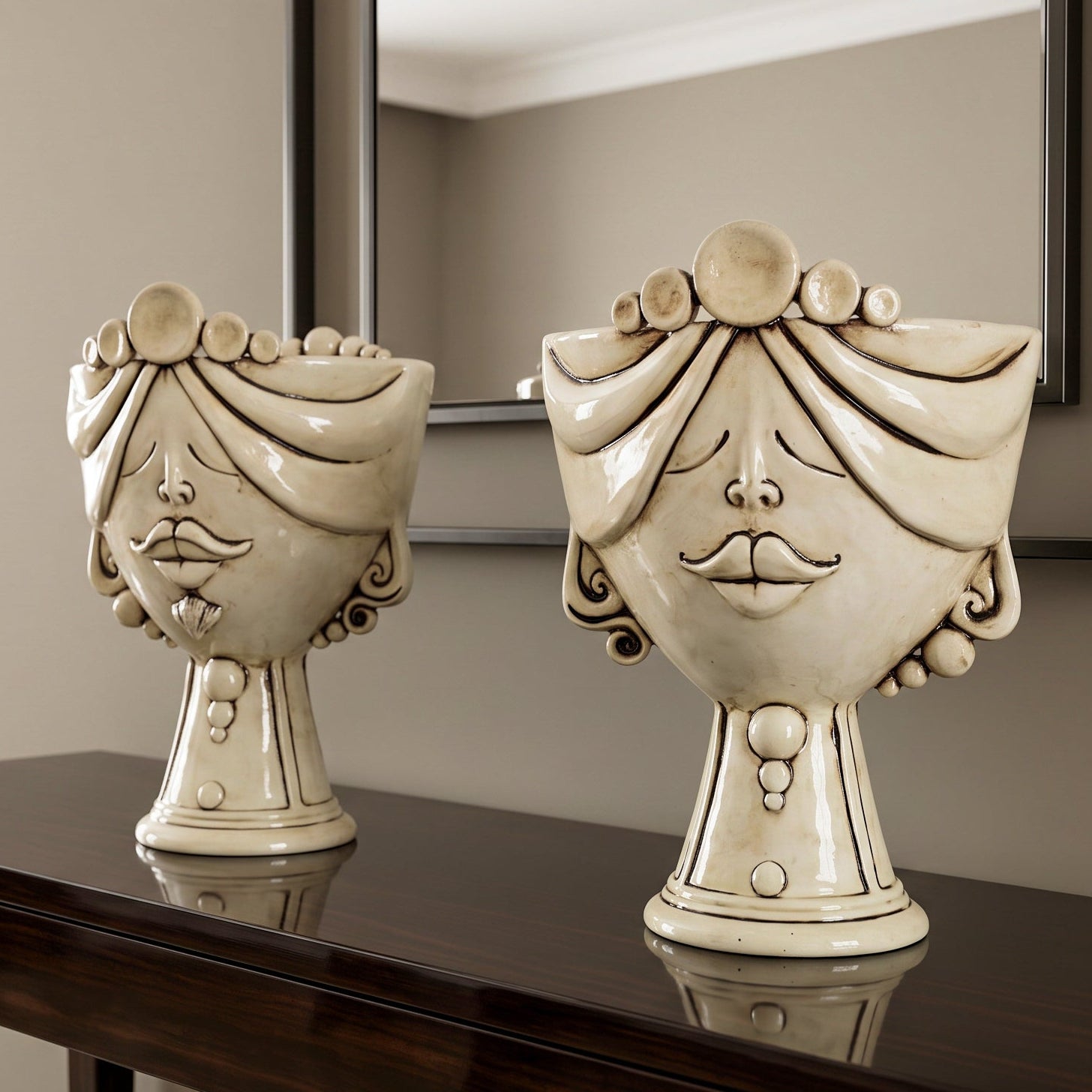 Testa Zahira h 30 cm - Donna, Madreperla Antichizzato | Ceramica Caltagirone