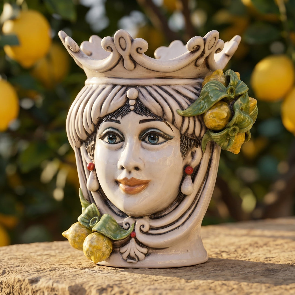 Testa di Moro con Limoni, Donna, Madreperla. Ceramiche Sofia, Caltagirone