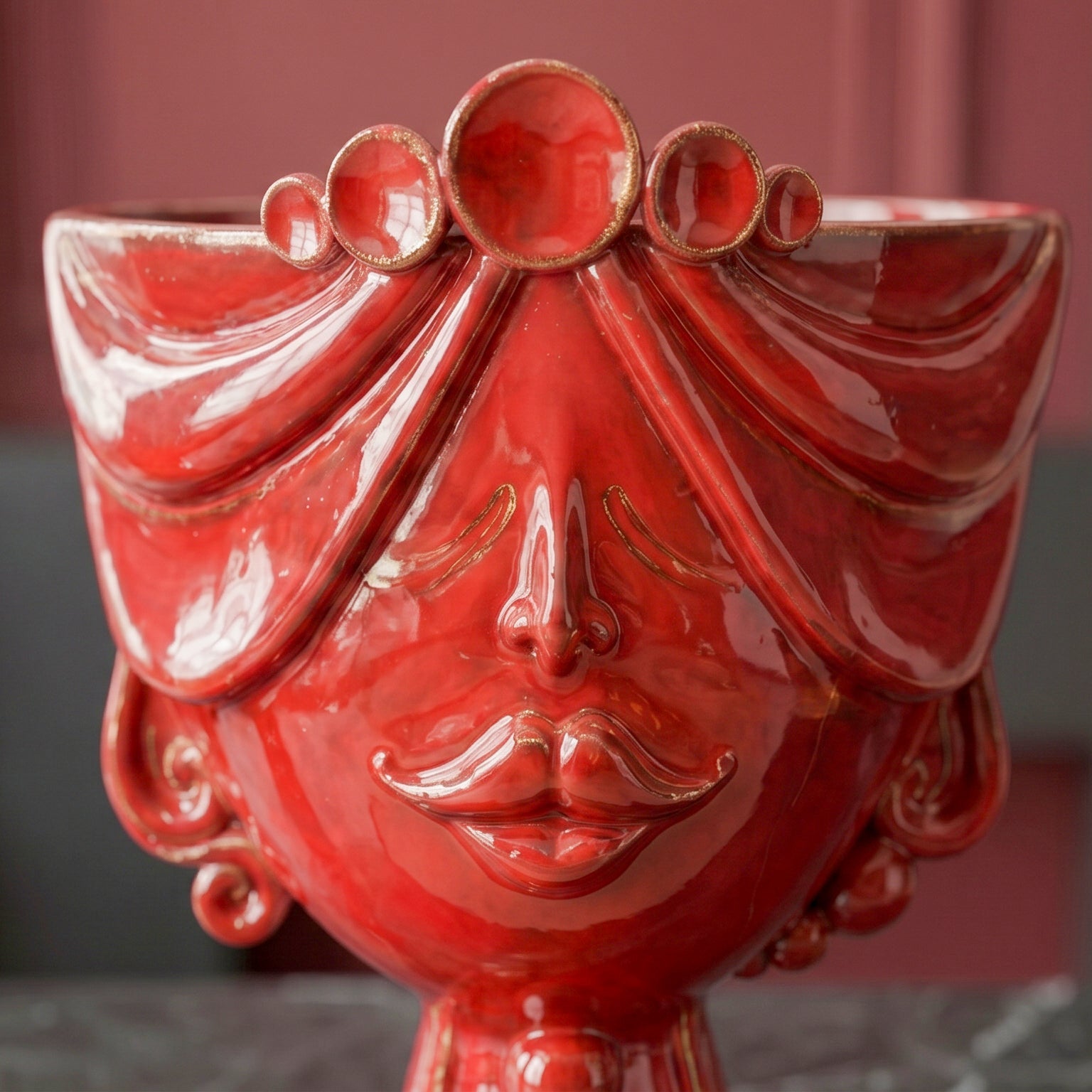 Testa Zahira h 30 cm - Donna, Rosso Fuoco | Ceramica Caltagirone