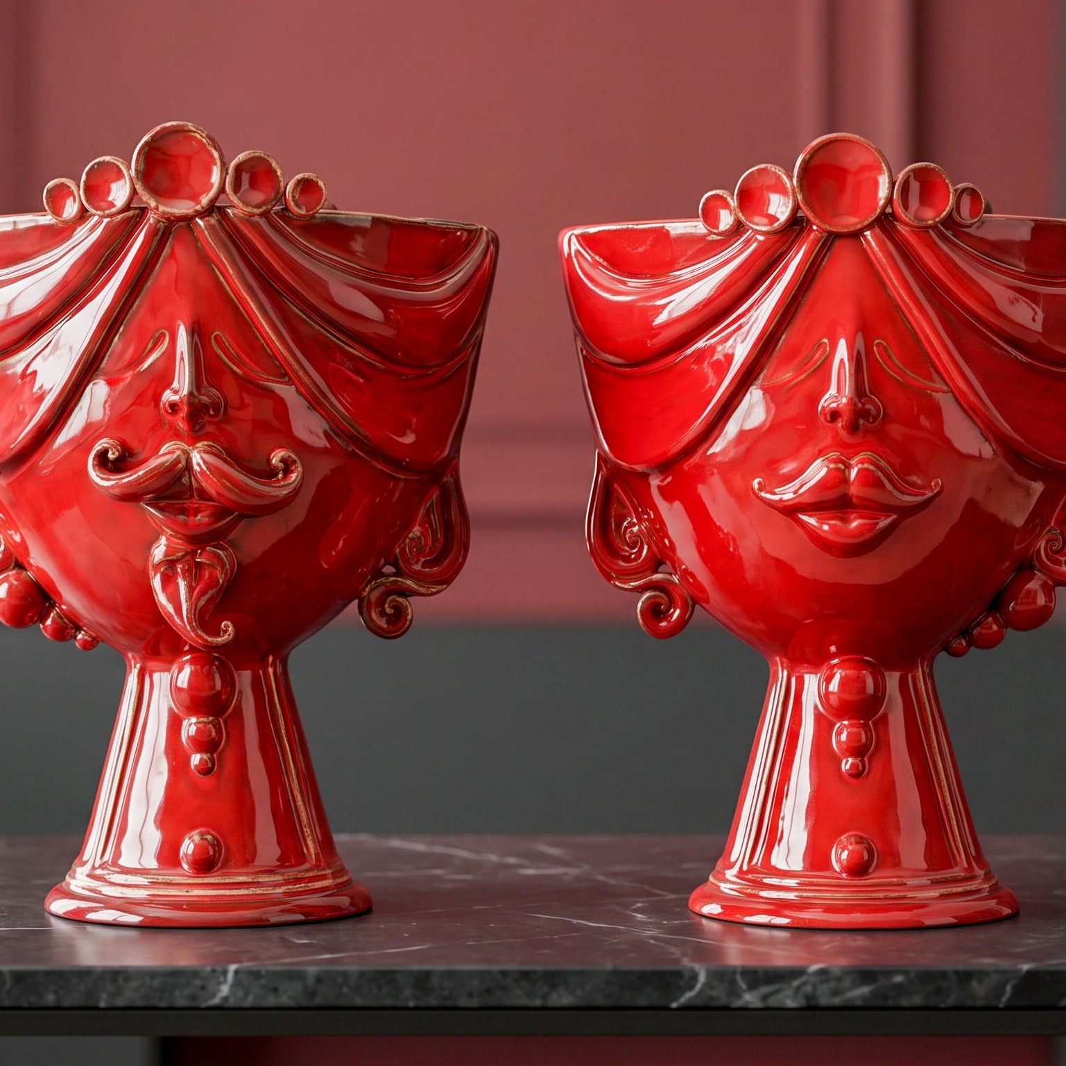 Testa Zahira h 30 cm - Uomo, Rosso Fuoco | Ceramica Caltagirone