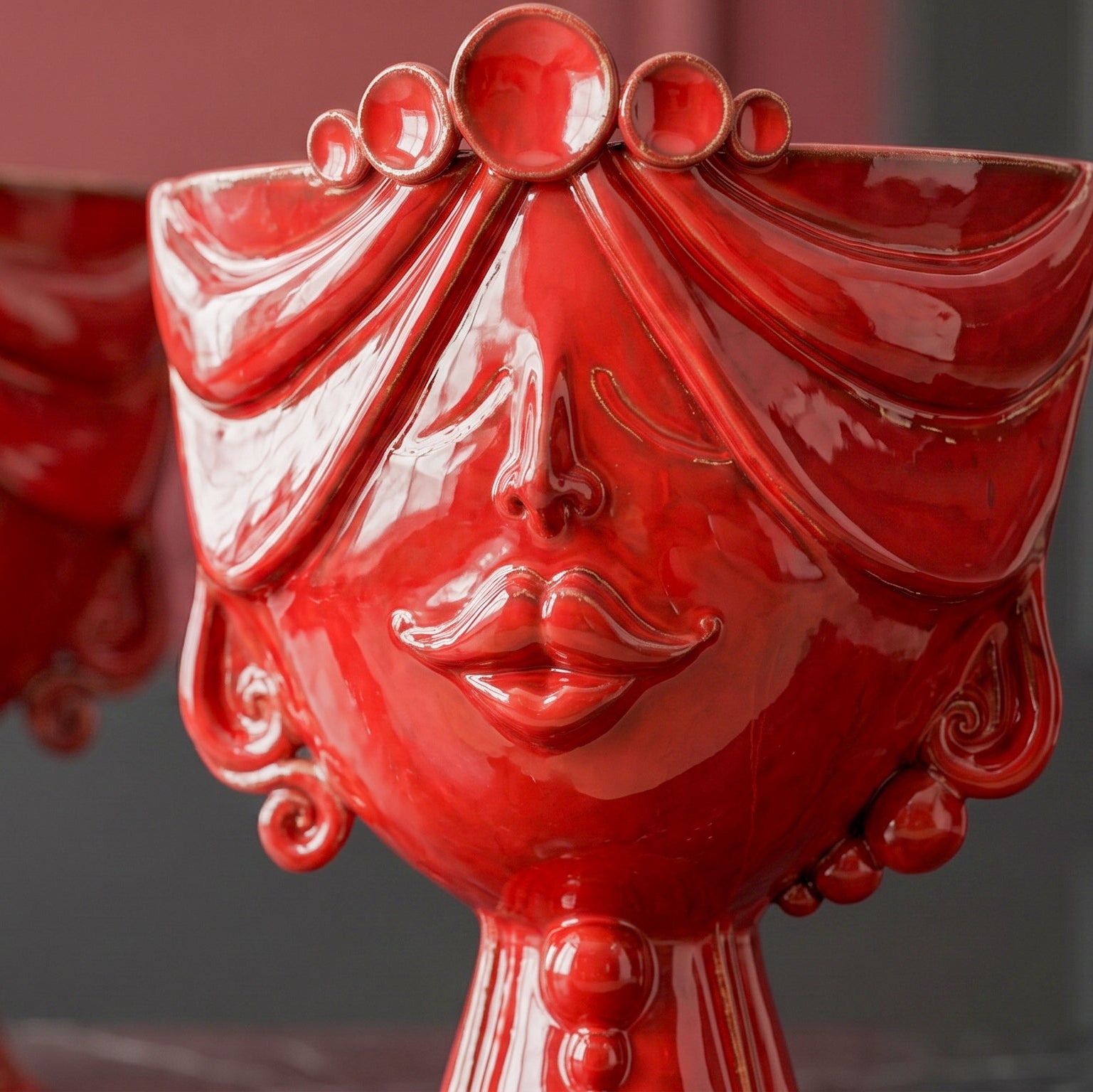 Testa Zahira h 30 cm - Donna, Rosso Fuoco | Ceramica Caltagirone