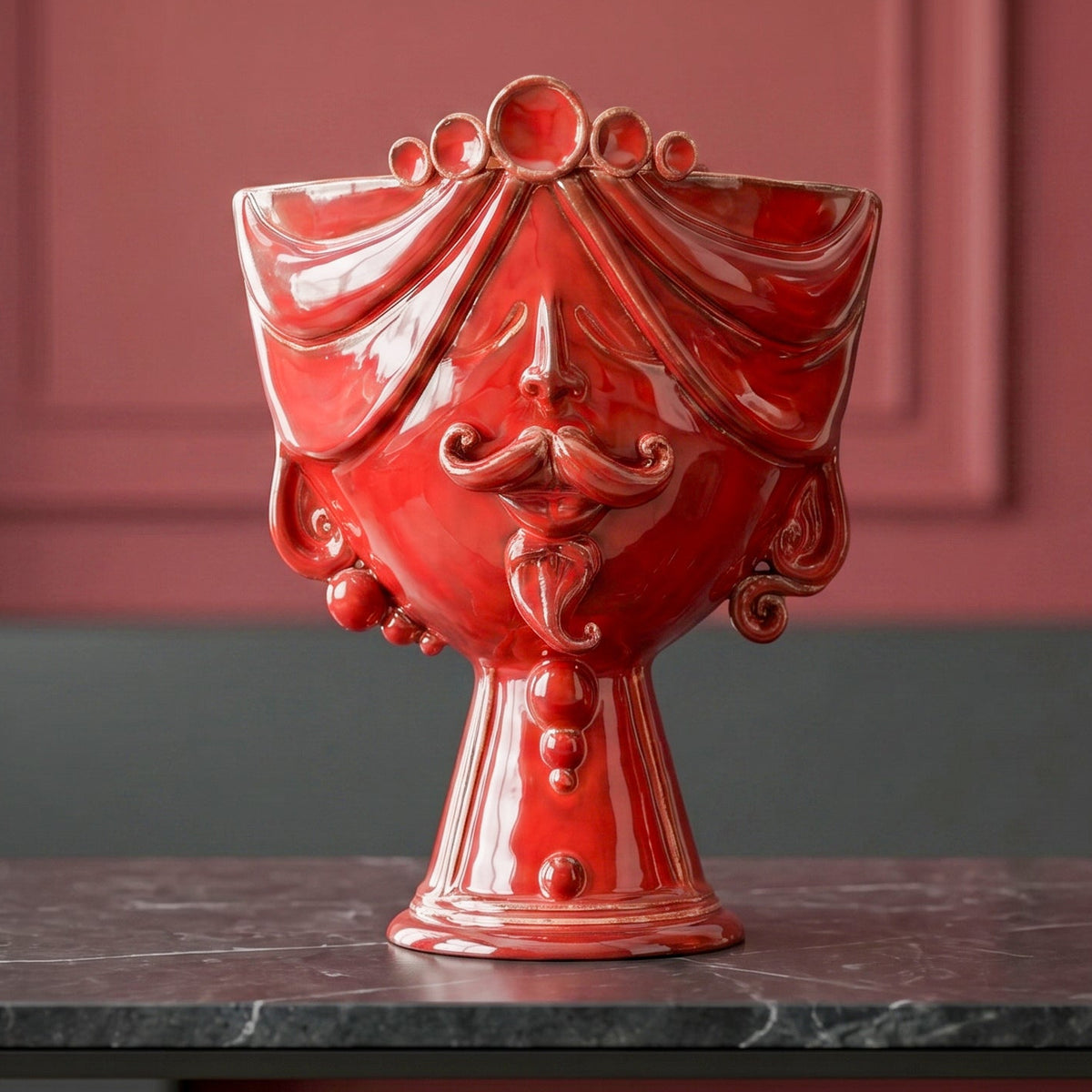 Testa Zahira h 30 cm - Uomo, Rosso Fuoco | Ceramica Caltagirone