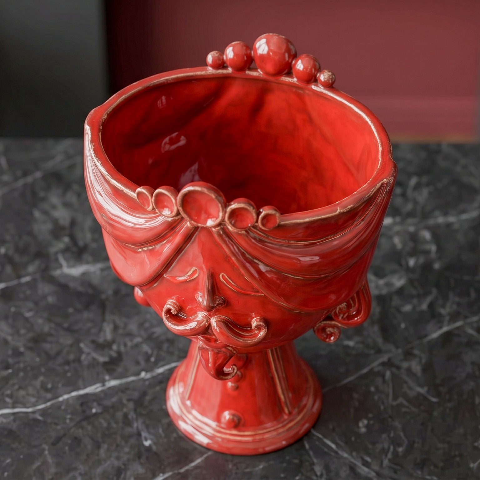 Testa Zahira h 30 cm - Uomo, Rosso Fuoco | Ceramica Caltagirone