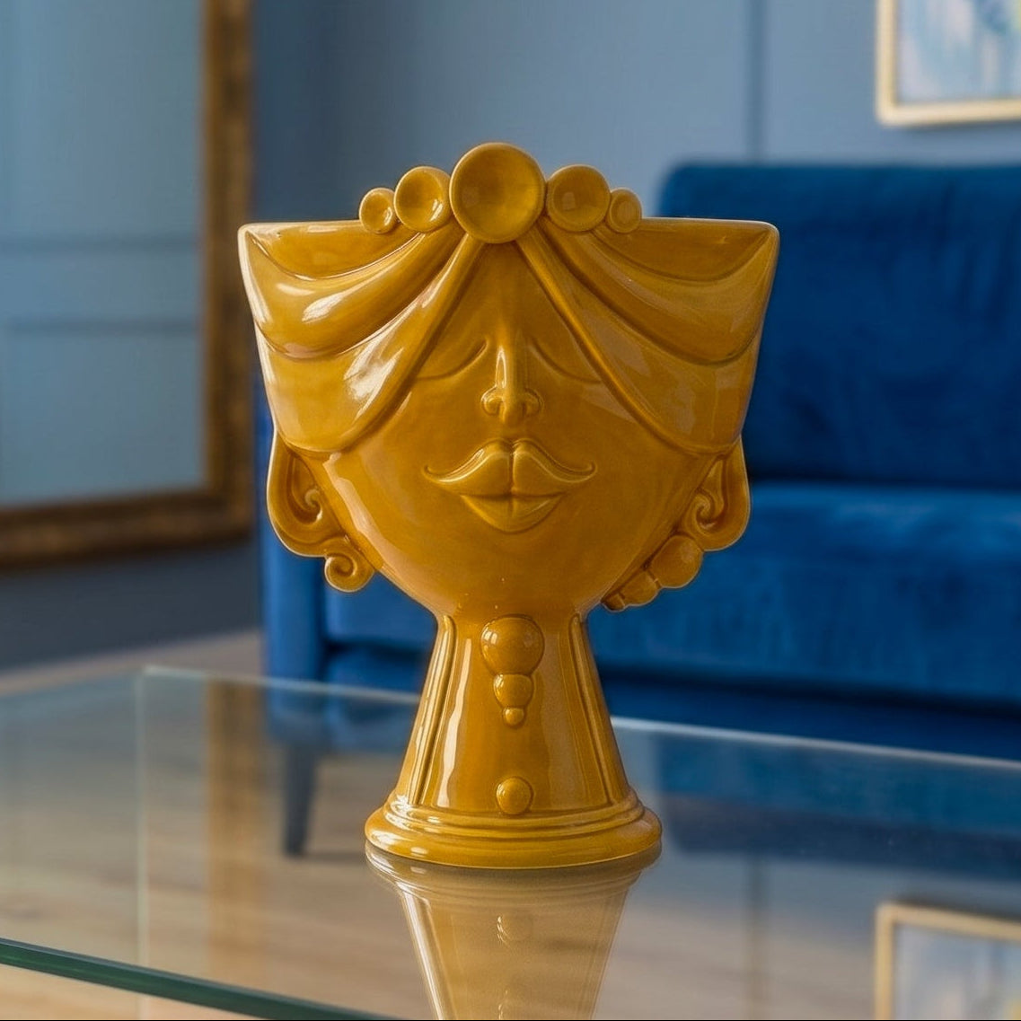 Testa Zahira h 30 cm - Donna, Senape | Ceramica Caltagirone