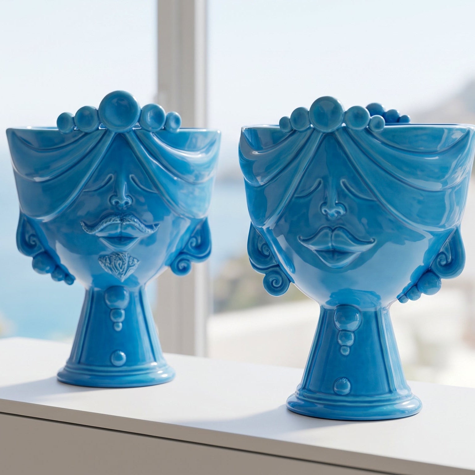 Testa Zahira h 30 cm - Donna, Turchese | Ceramica Caltagirone