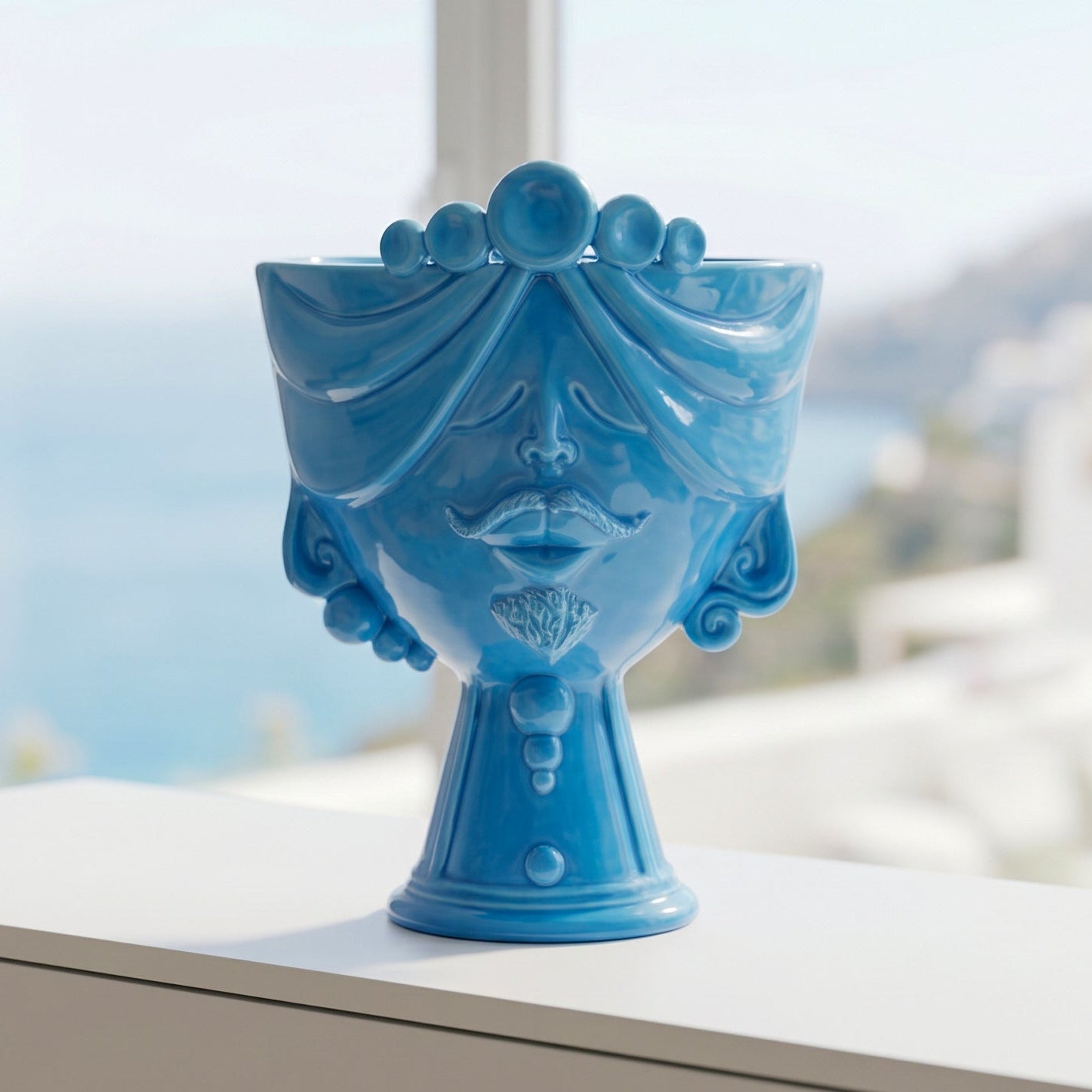 Testa Zahira h 30 cm - Uomo, Turchese | Ceramica Caltagirone