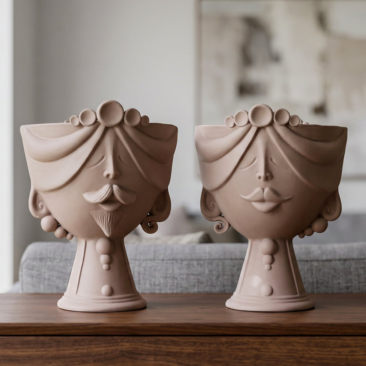 Testa Zahira h 30 cm - Uomo, Tortora Opaco | Ceramica Caltagirone