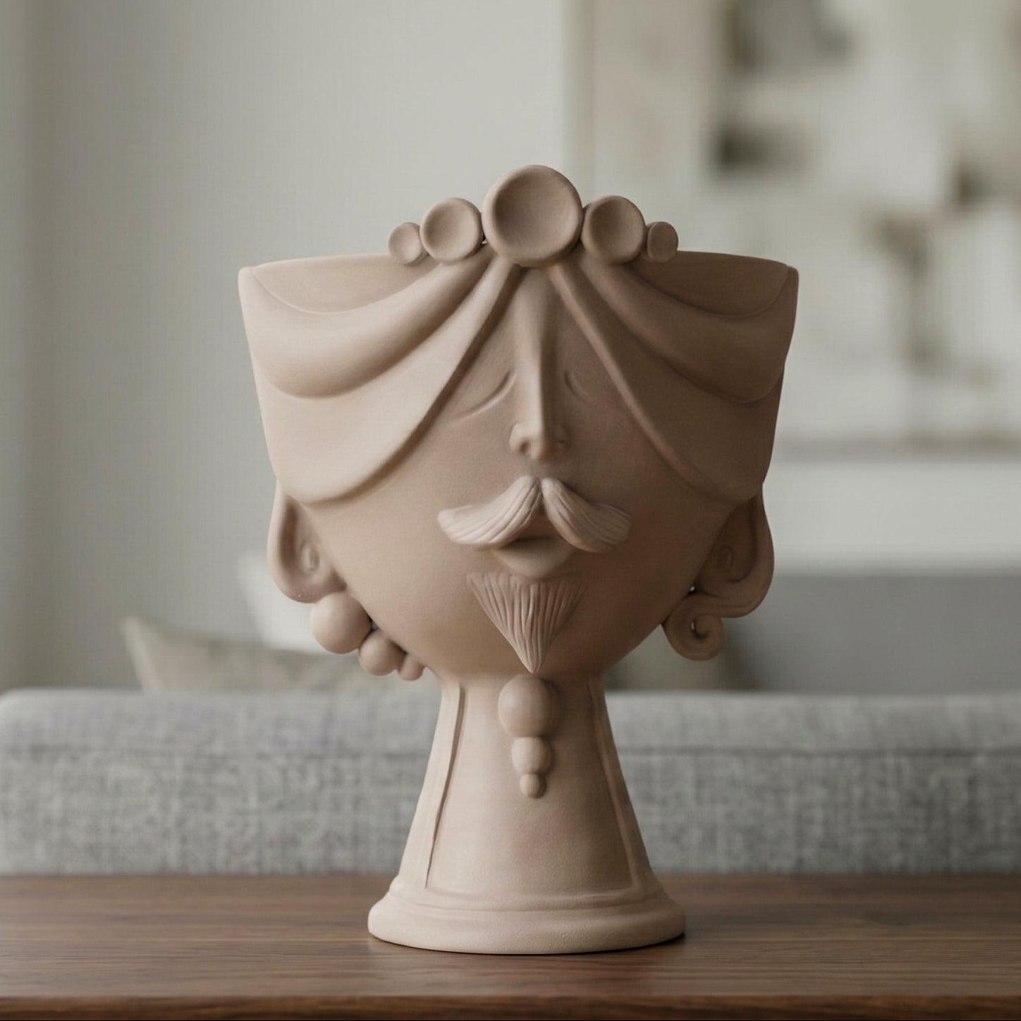 Testa Zahira h 30 cm - Uomo, Tortora Opaco | Ceramica Caltagirone