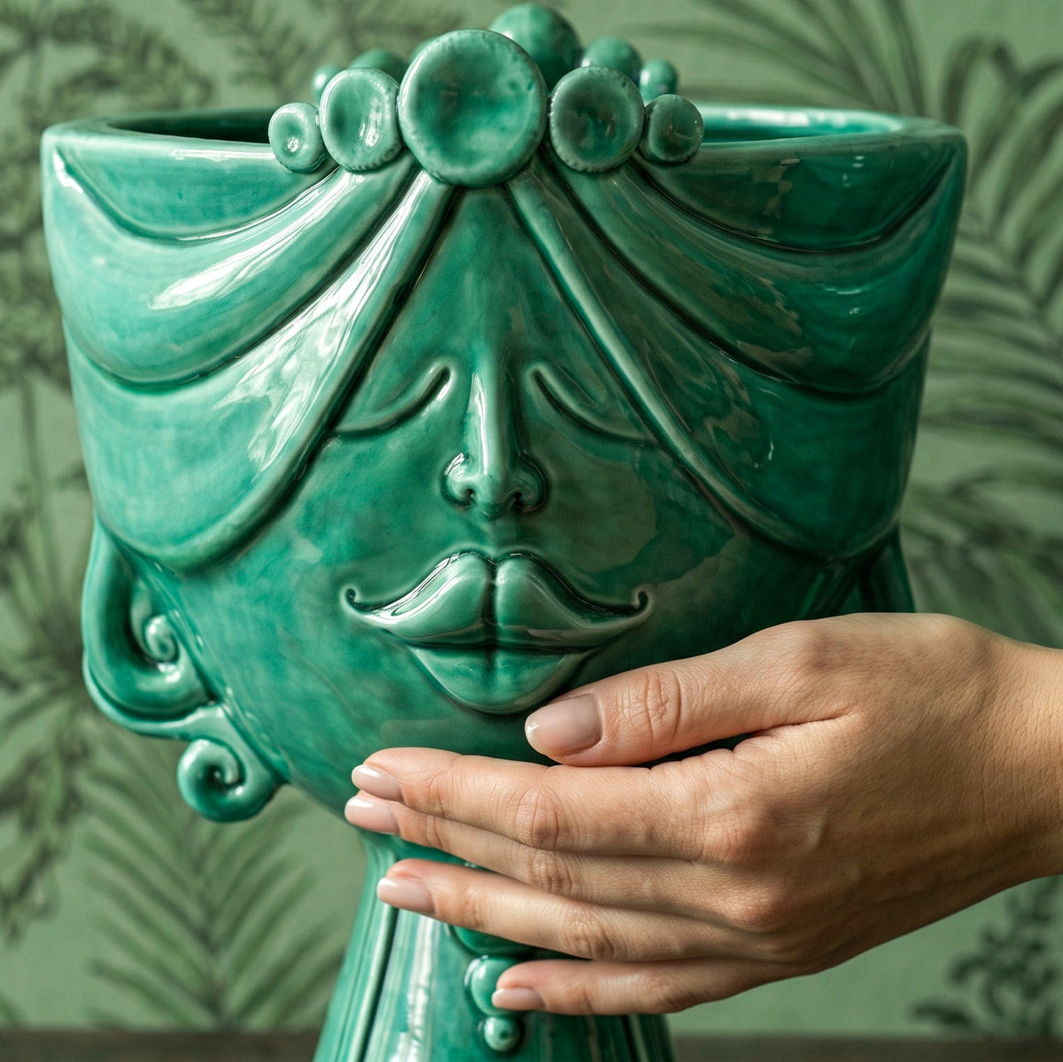 Testa Zahira h 30 cm - Donna, Verde Smeraldo | Ceramica Caltagirone