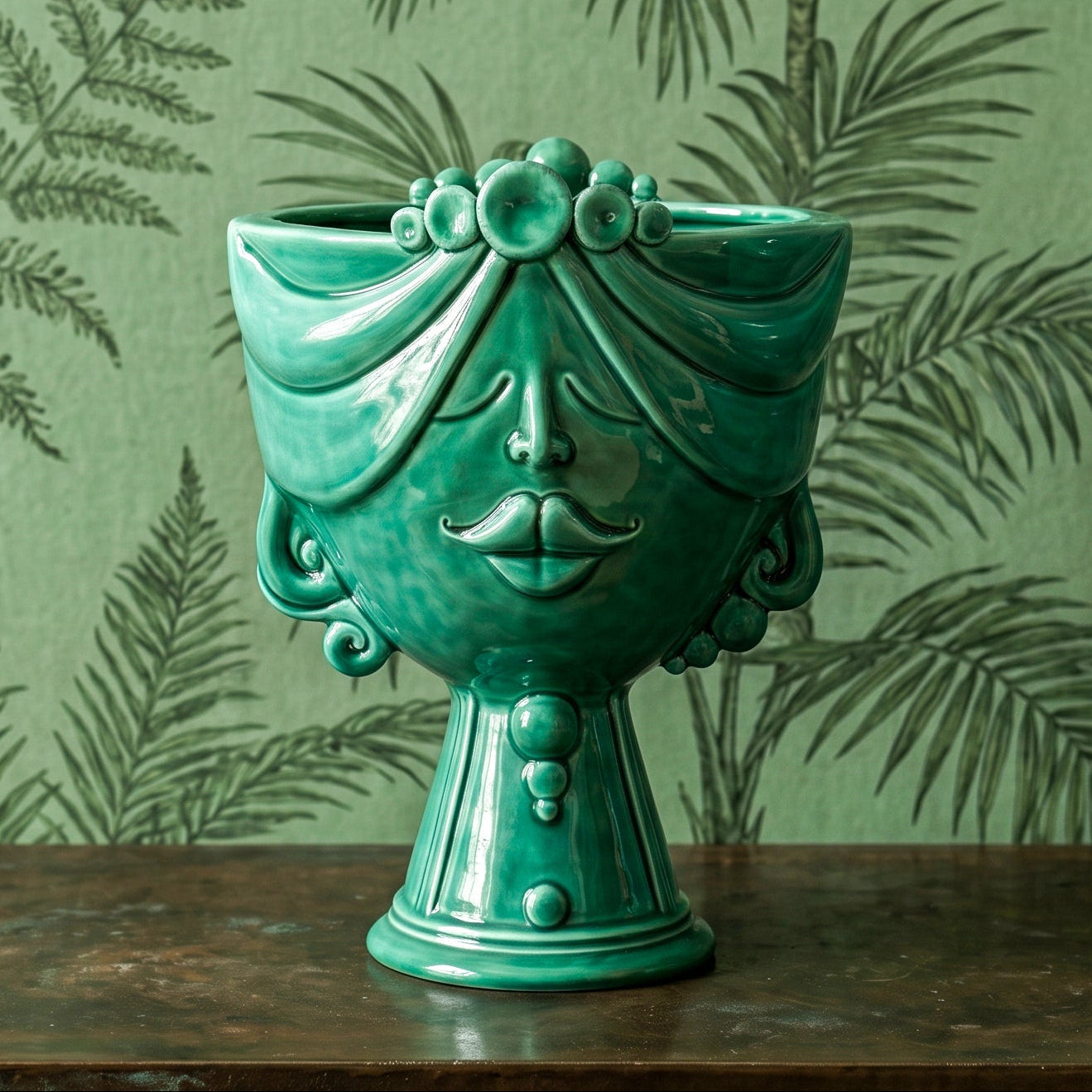 Testa Zahira h 30 cm - Donna, Verde Smeraldo | Ceramica Caltagirone