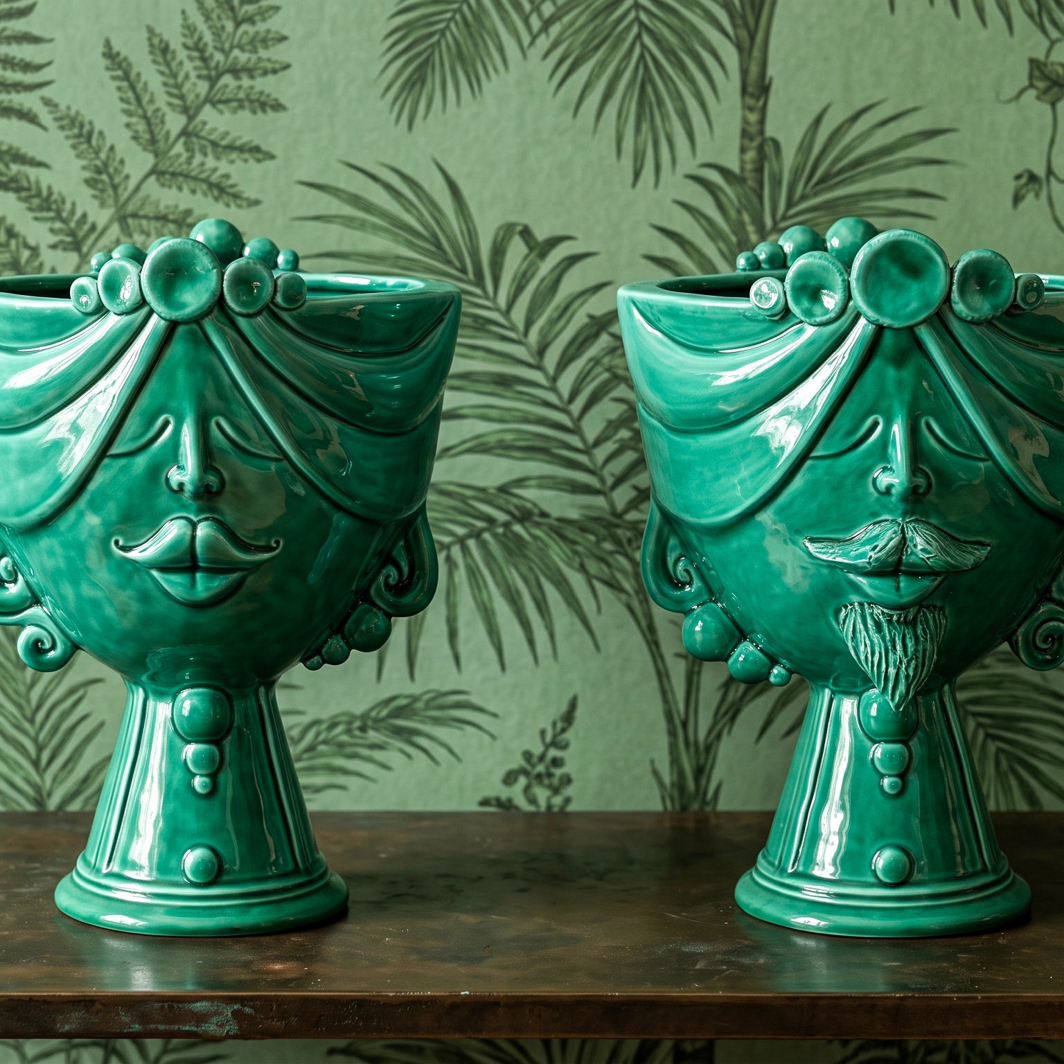 Testa Zahira h 30 cm - Donna, Verde Smeraldo | Ceramica Caltagirone