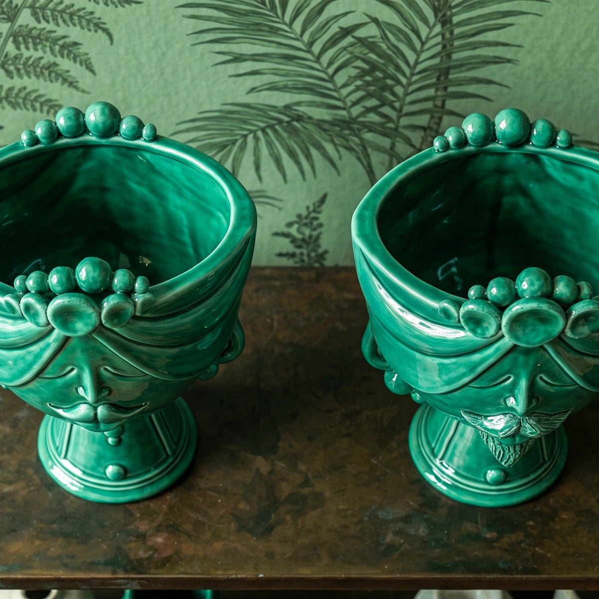 Testa Zahira h 30 cm - Donna, Verde Smeraldo | Ceramica Caltagirone