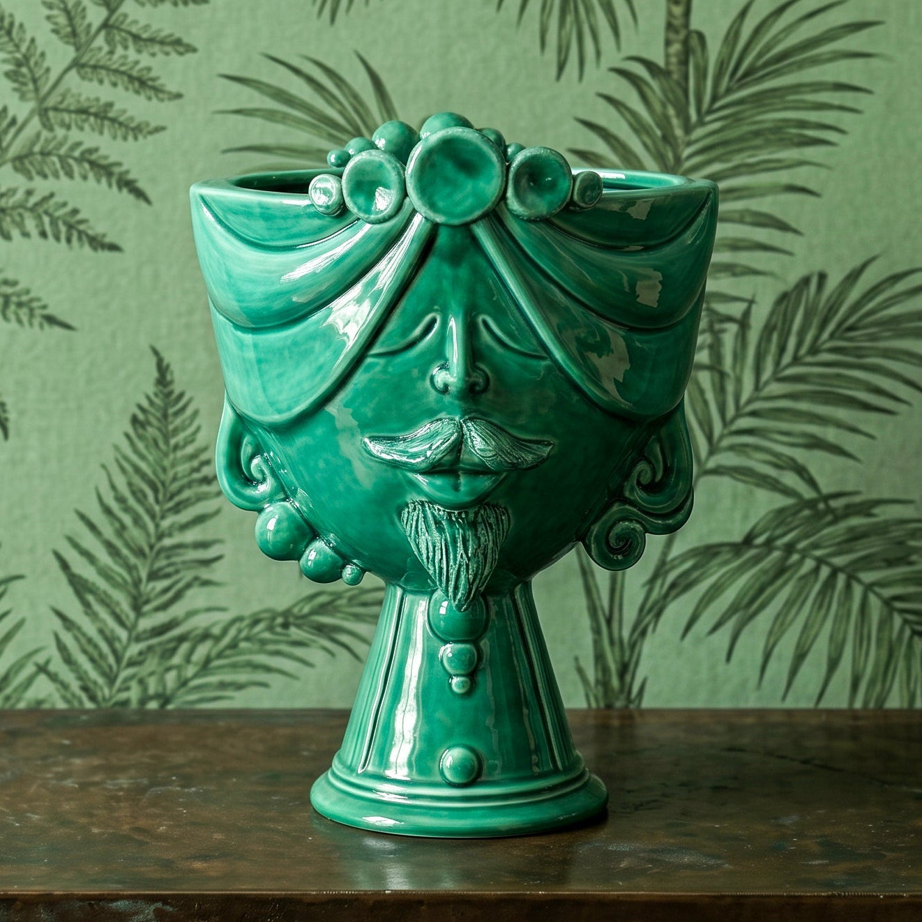 Testa Zahira h 30 cm - Uomo, Verde Smeraldo | Ceramica Caltagirone
