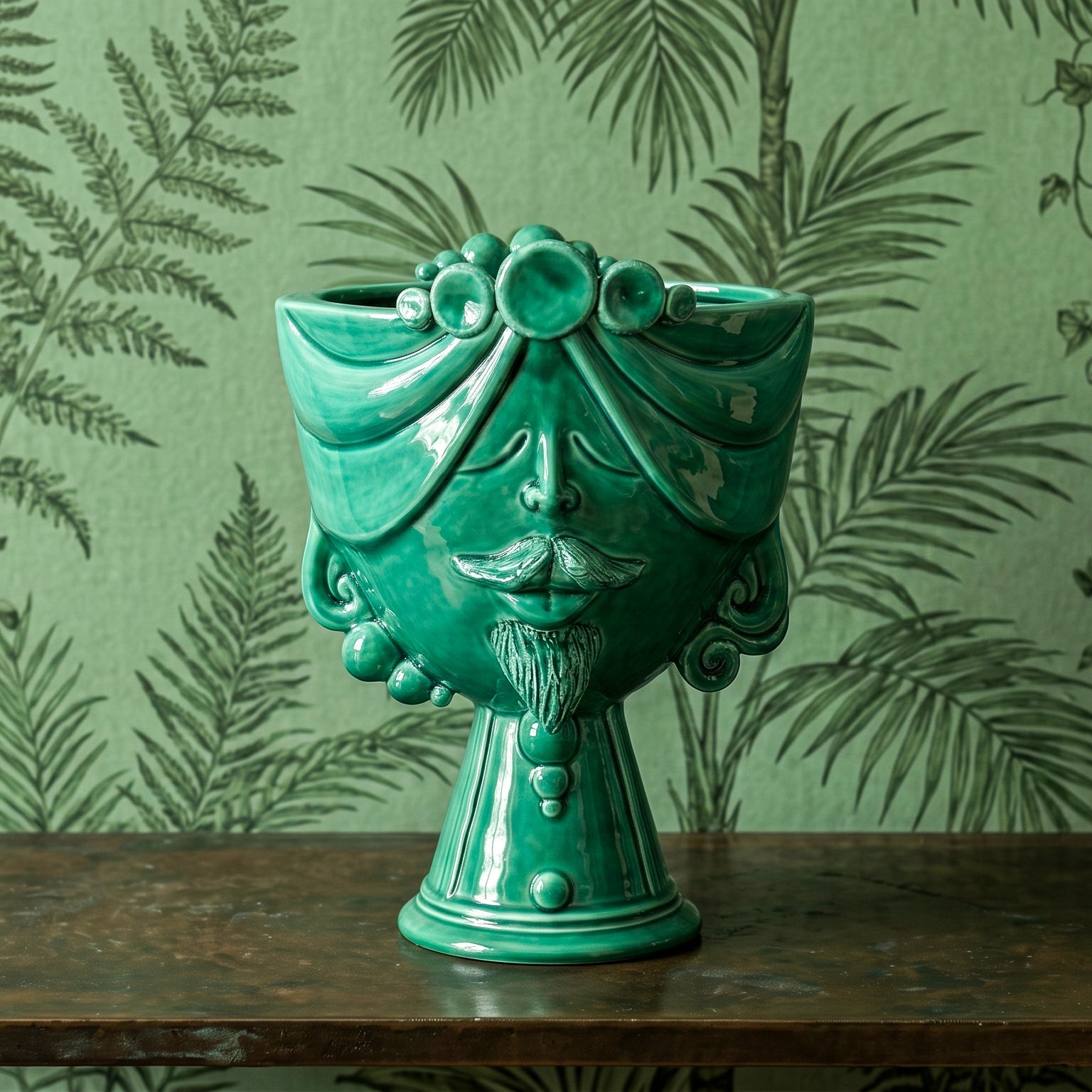 Testa Zahira h 30 cm - Uomo, Verde Smeraldo | Ceramica Caltagirone
