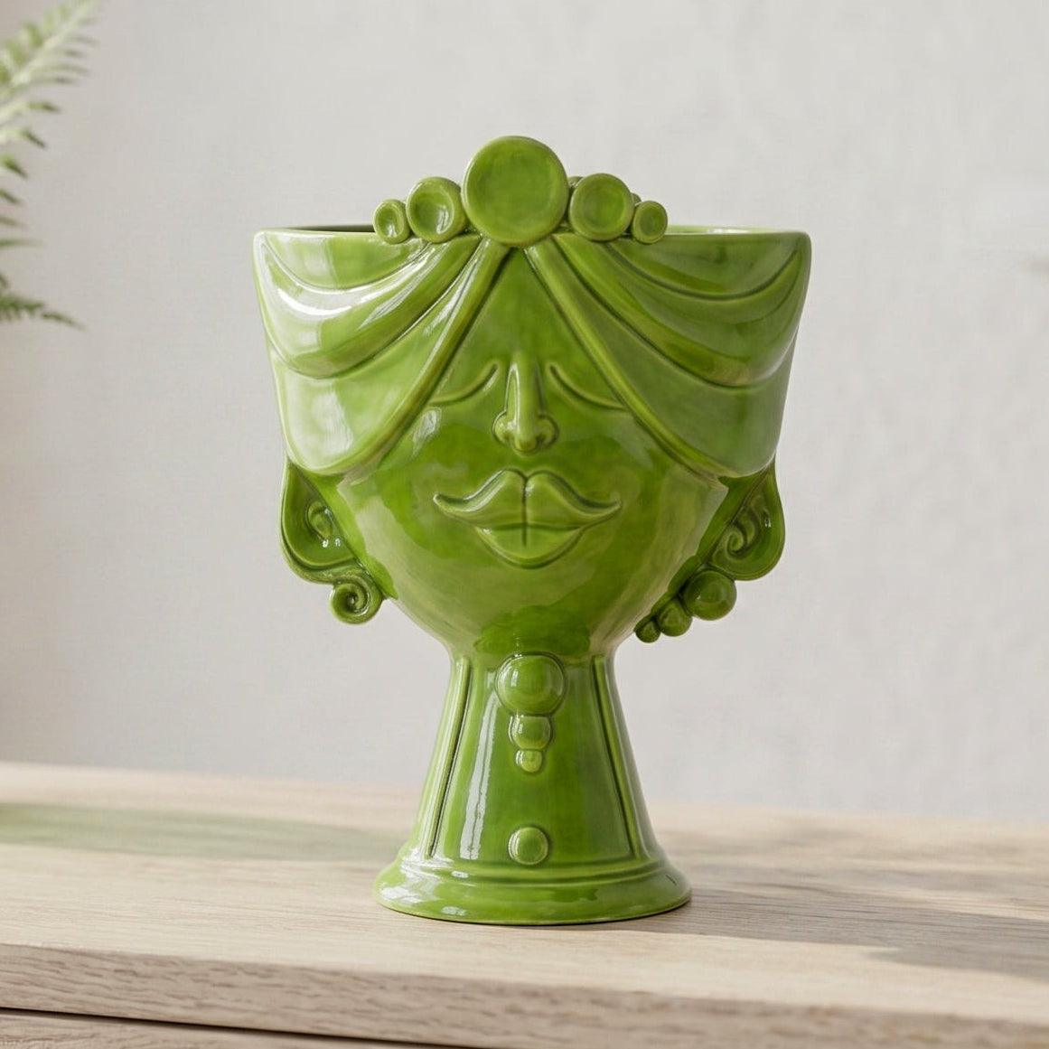 Testa Zahira h 30 cm - Donna, Verde Foglia | Ceramica Caltagirone